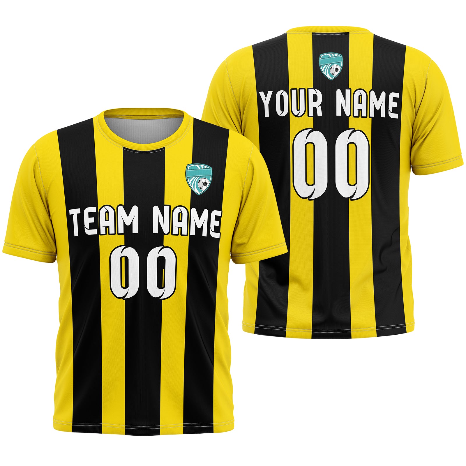 Soccer Jersey - Round Neck - Stripes - Design 1 - Yellow