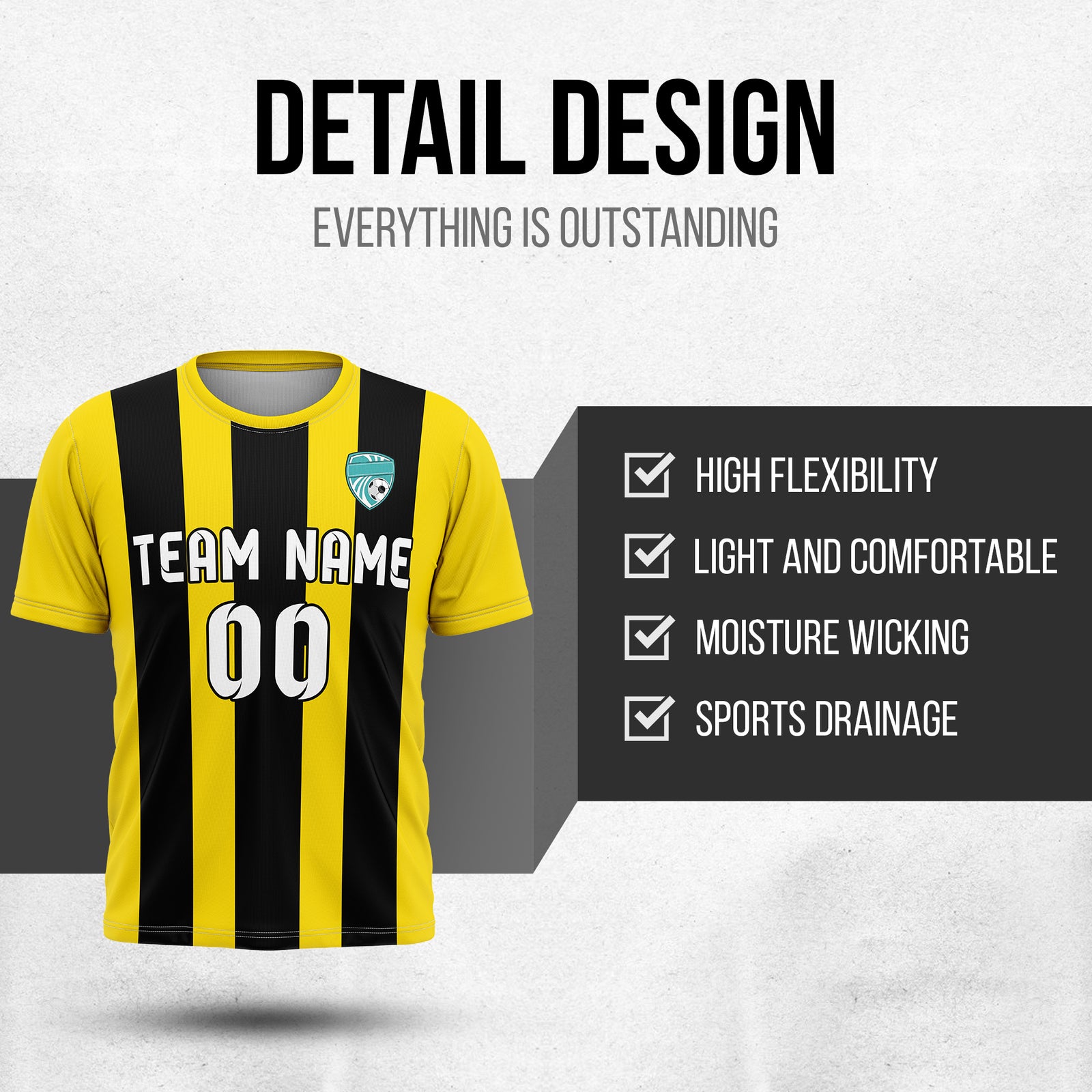Soccer Jersey - Round Neck - Stripes - Design 1 - Yellow