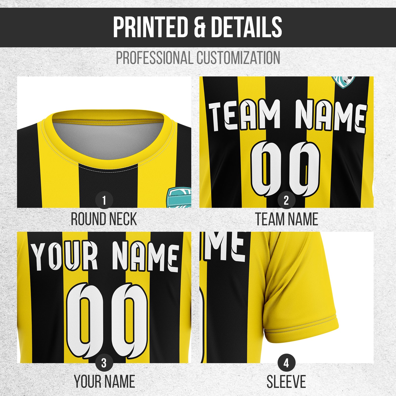 Soccer Jersey - Round Neck - Stripes - Design 1 - Yellow