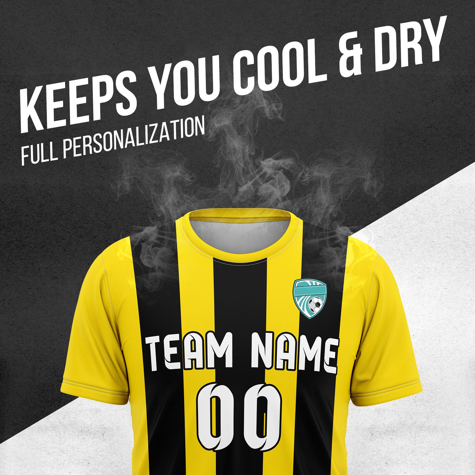 Soccer Jersey - Round Neck - Stripes - Design 1 - Yellow