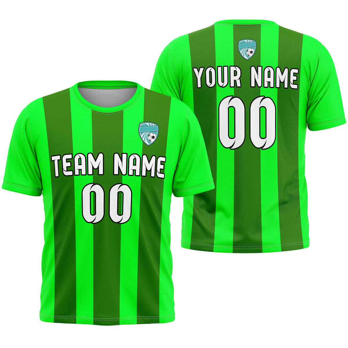 Soccer Jersey - Round Neck - Stripes - Design 1 - neon Green
