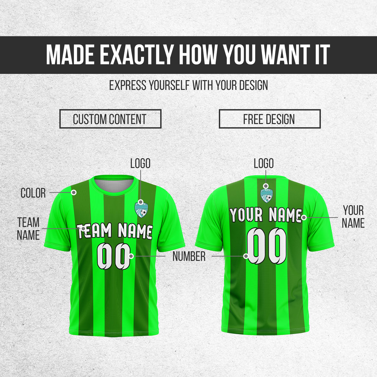 Soccer Jersey - Round Neck - Stripes - Design 1 - neon Green