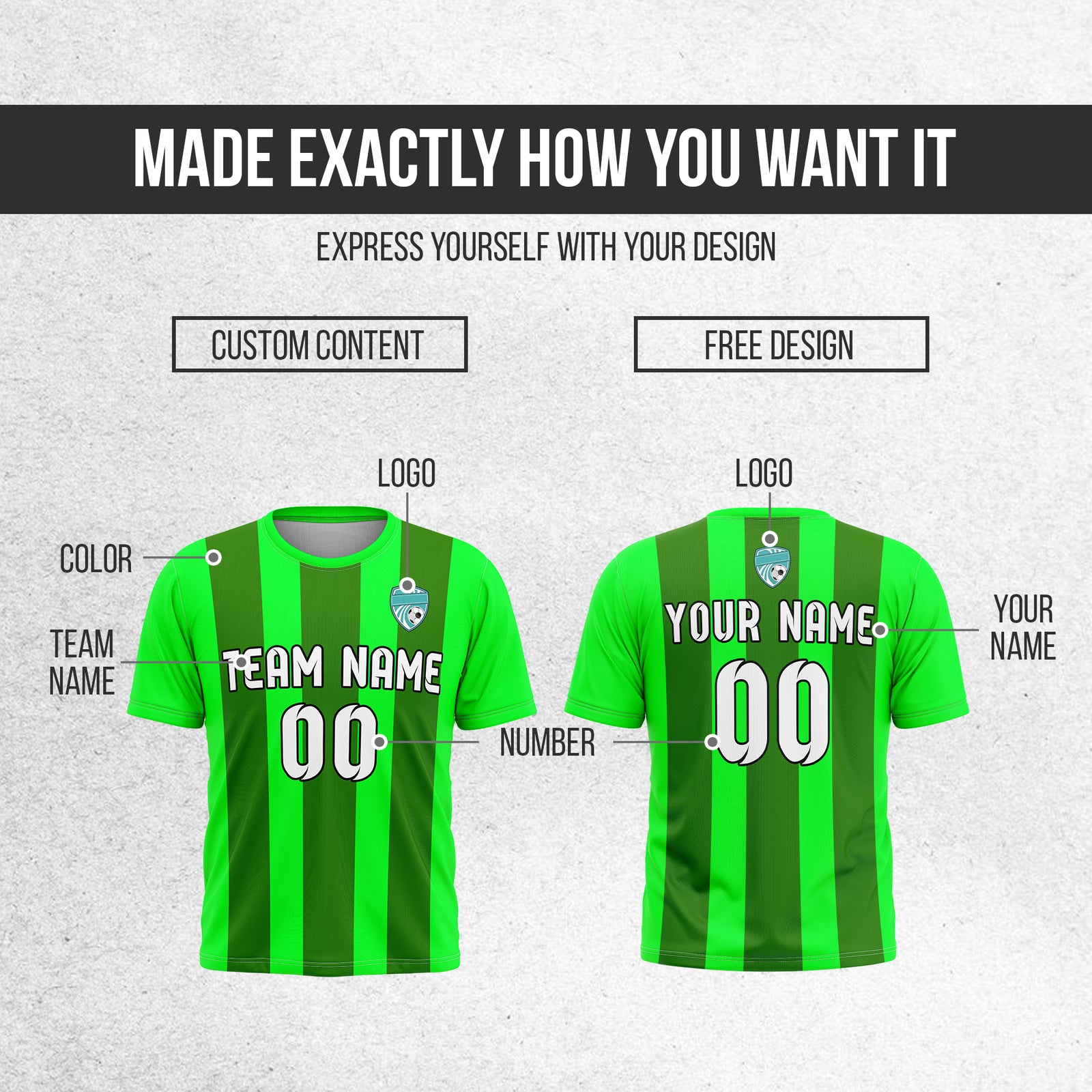 Soccer Jersey - Round Neck - Stripes - Design 1 - neon Green