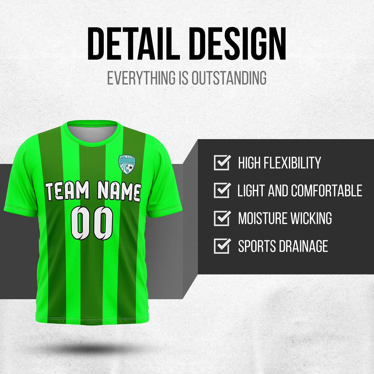 Soccer Jersey - Round Neck - Stripes - Design 1 - neon Green