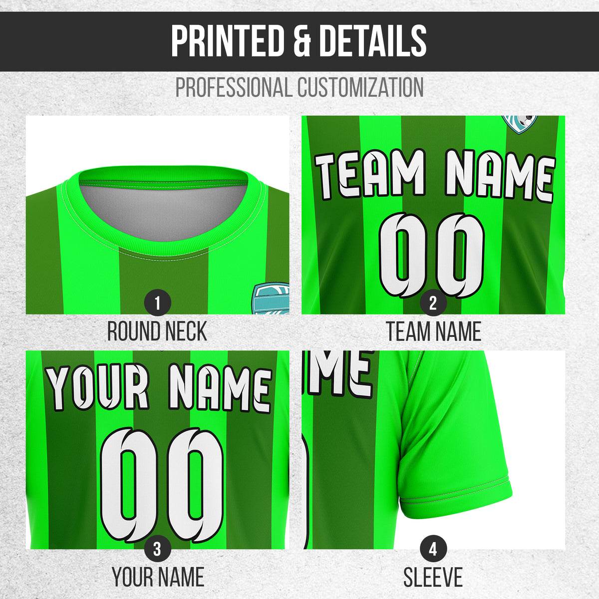 Soccer Jersey - Round Neck - Stripes - Design 1 - neon Green