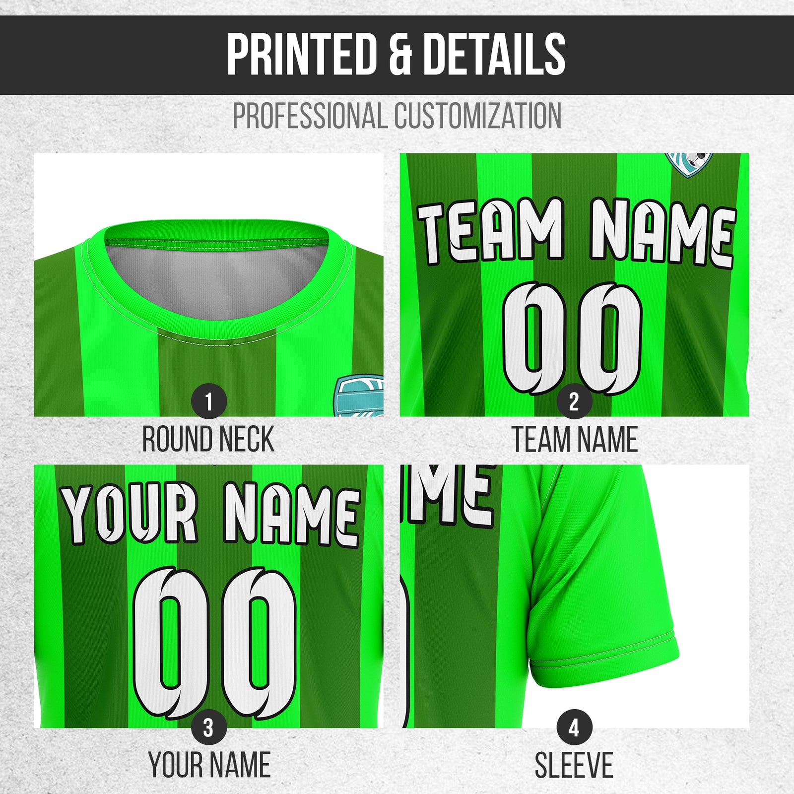 Soccer Jersey - Round Neck - Stripes - Design 1 - neon Green