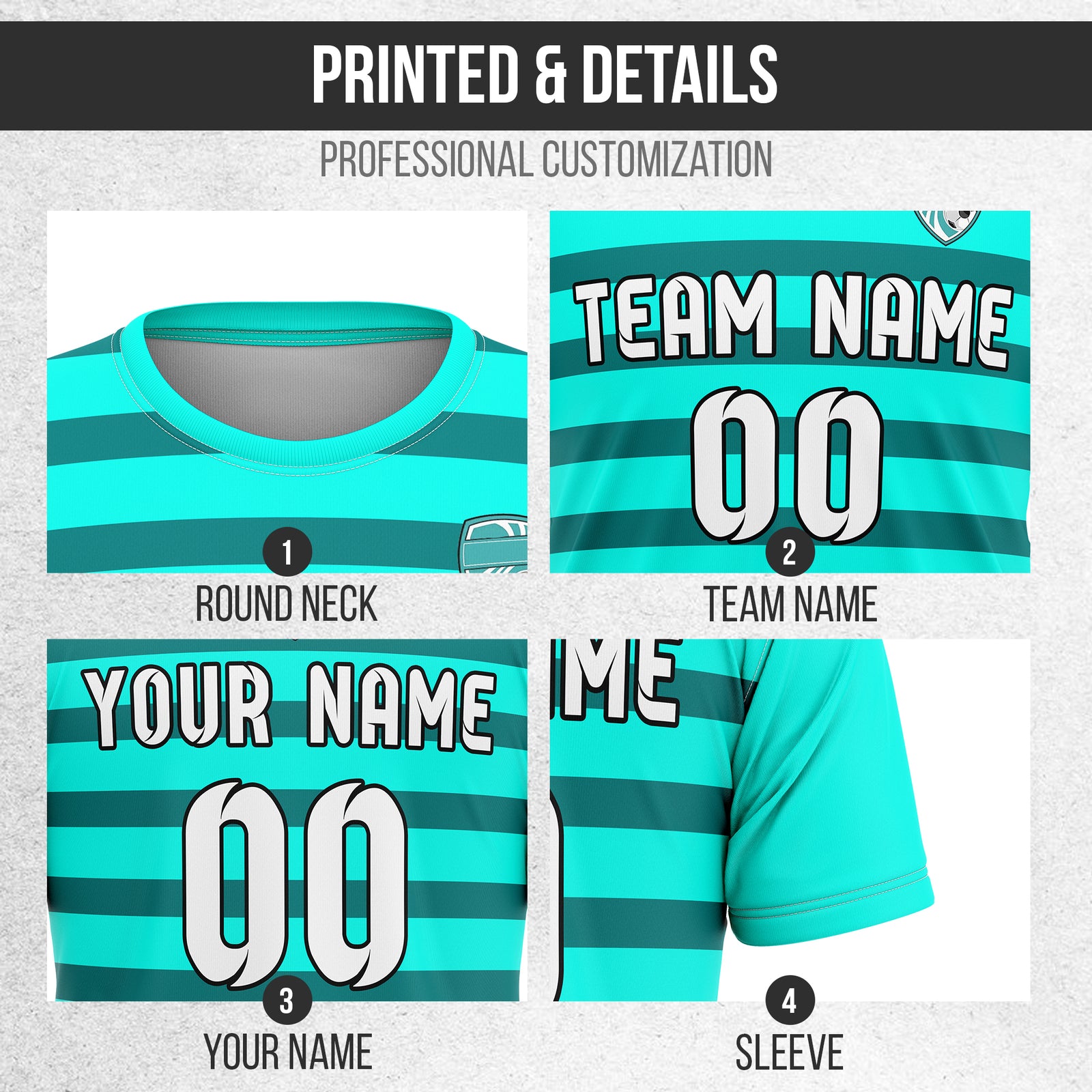 Soccer Jersey - Round Neck - Stripes - Design 2 - Aqua