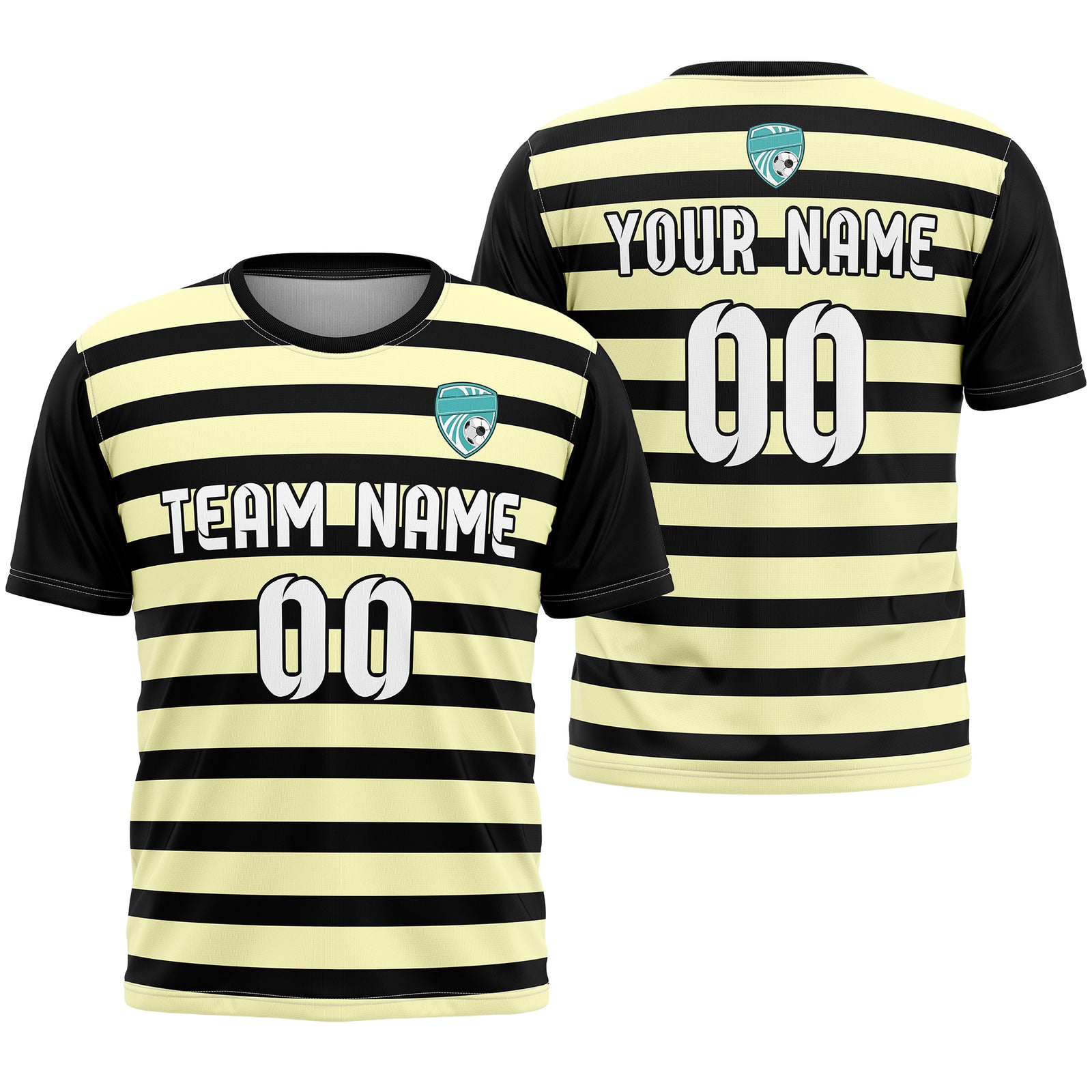 Soccer Jersey - Round Neck - Stripes - Design 2 - Black