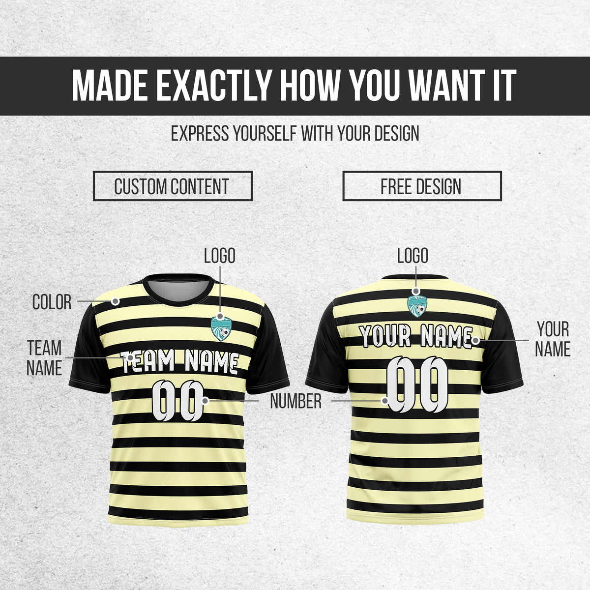 Soccer Jersey - Round Neck - Stripes - Design 2 - Black