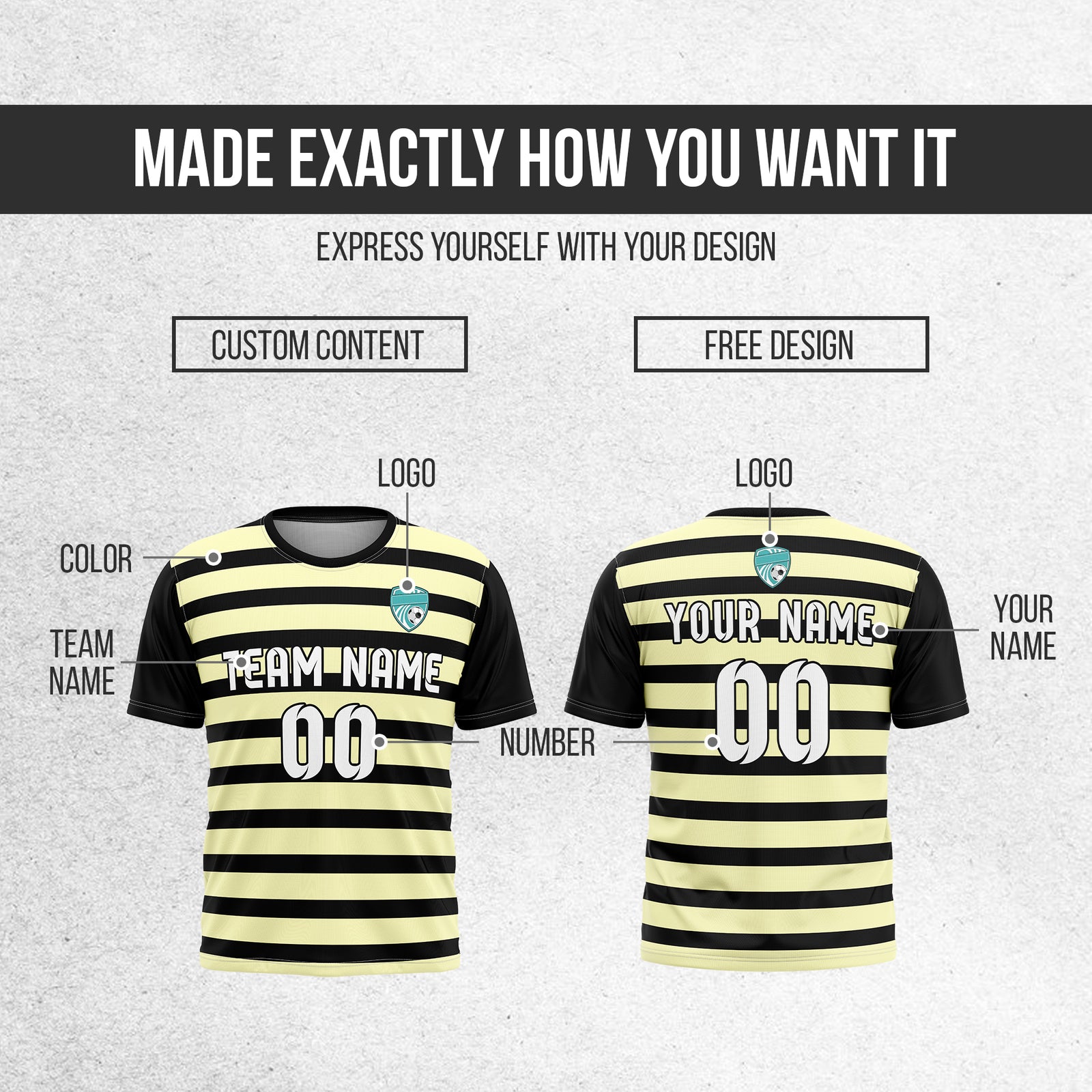 Soccer Jersey - Round Neck - Stripes - Design 2 - Black