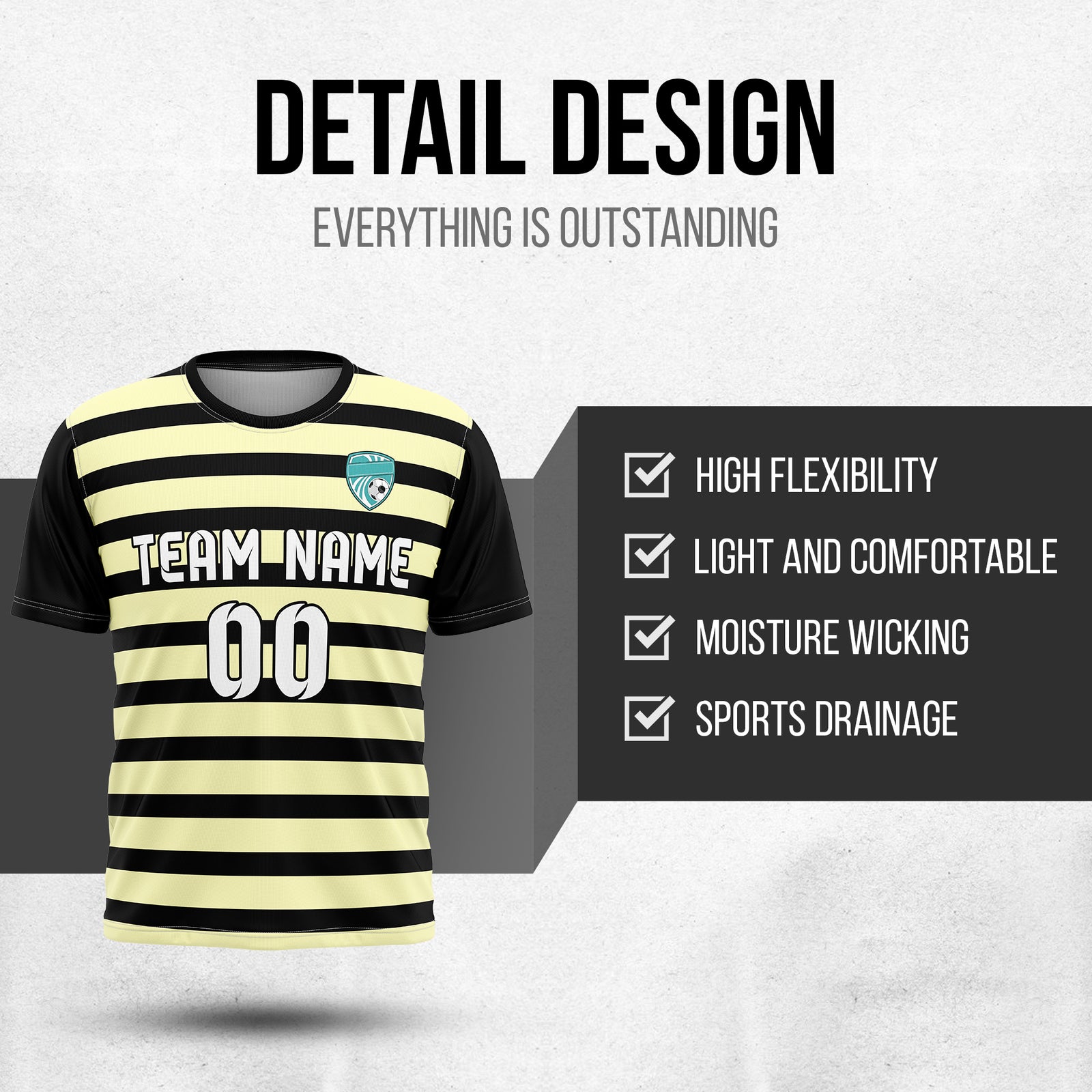 Soccer Jersey - Round Neck - Stripes - Design 2 - Black