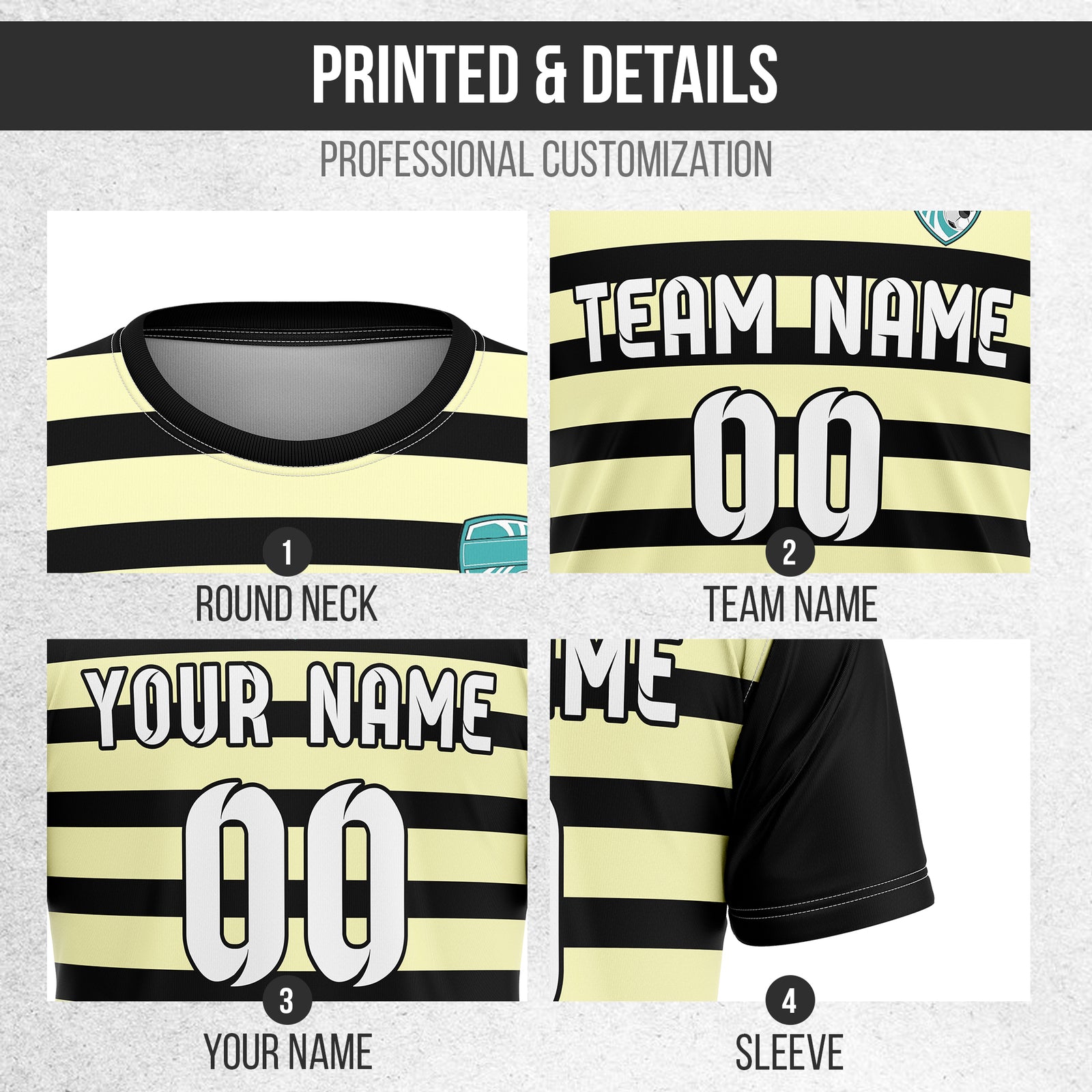 Soccer Jersey - Round Neck - Stripes - Design 2 - Black