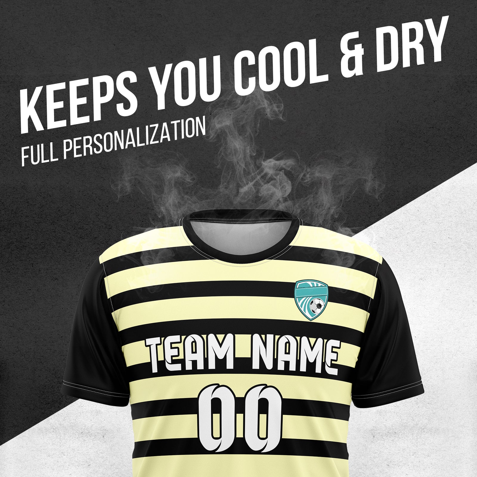 Soccer Jersey - Round Neck - Stripes - Design 2 - Black