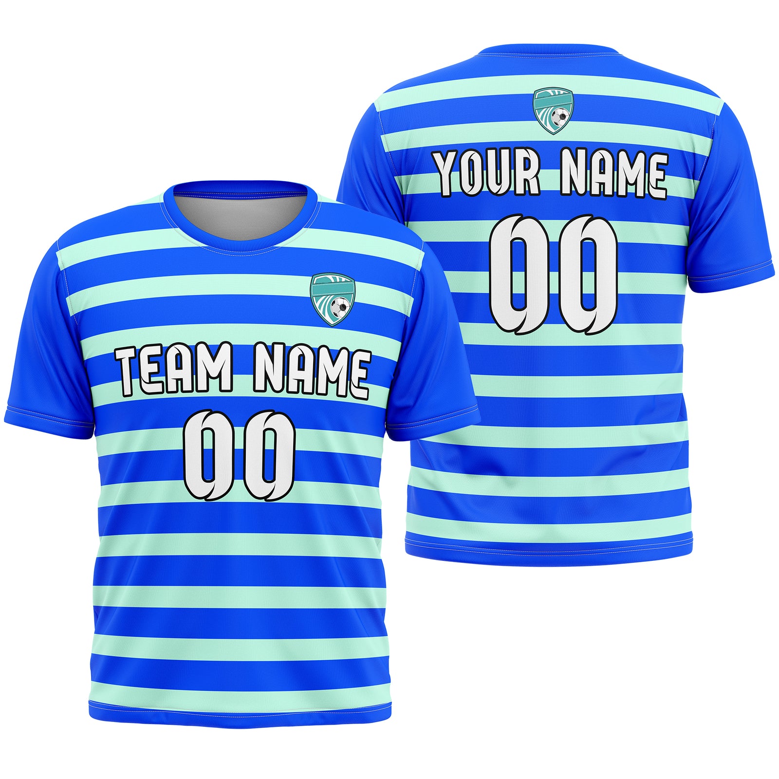Soccer Jersey - Round Neck - Stripes - Design 2 - Blue
