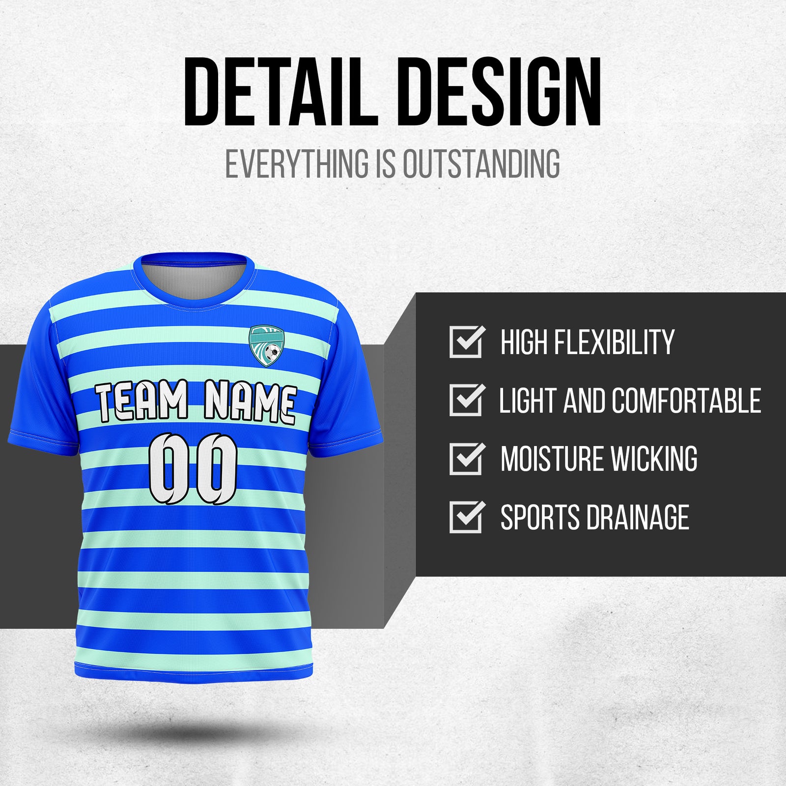 Soccer Jersey - Round Neck - Stripes - Design 2 - Blue
