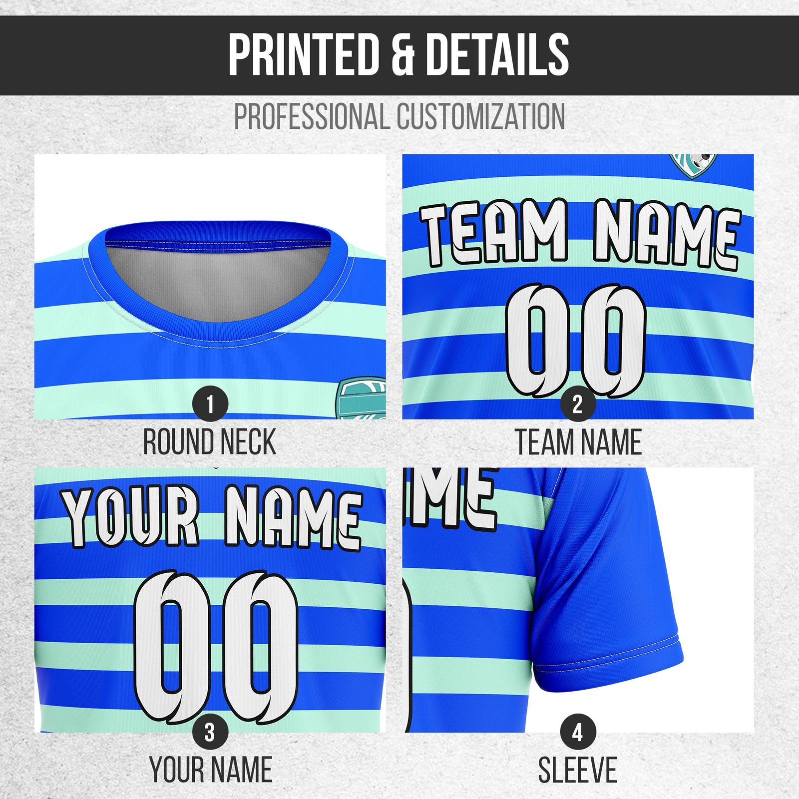 Soccer Jersey - Round Neck - Stripes - Design 2 - Blue