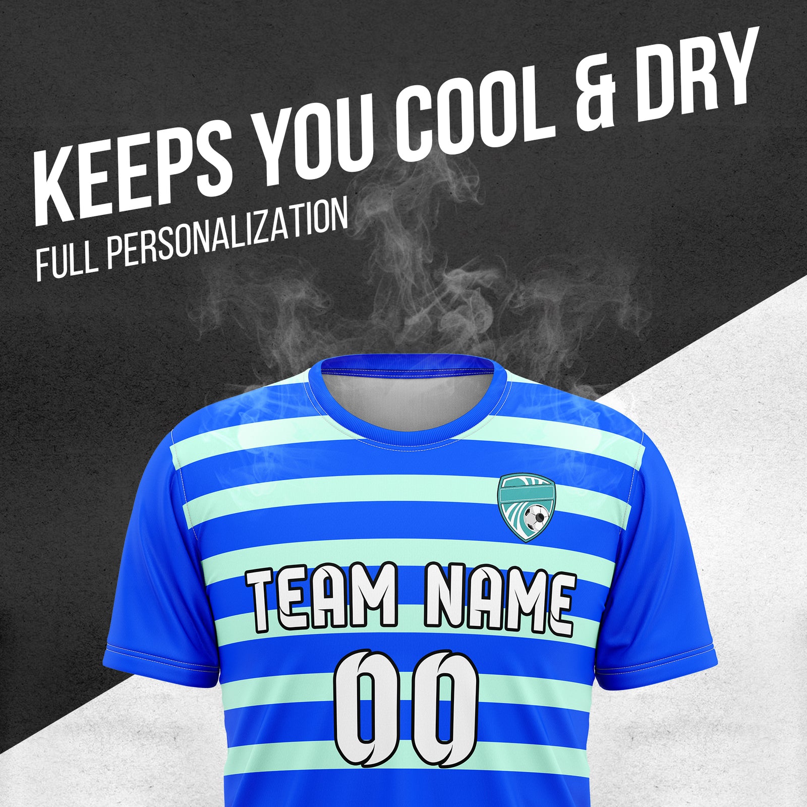 Soccer Jersey - Round Neck - Stripes - Design 2 - Blue