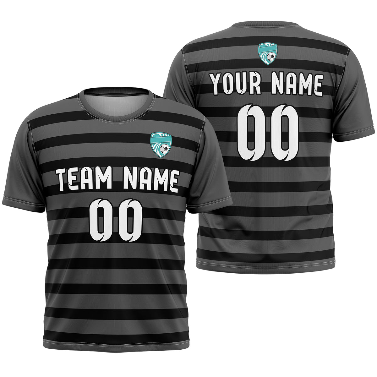 Soccer Jersey - Round Neck - Stripes - Design 2 - Dark Grey