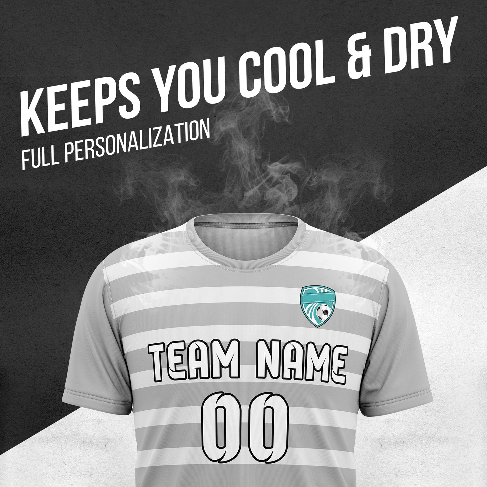 Soccer Jersey - Round Neck - Stripes - Design 2 - Grey