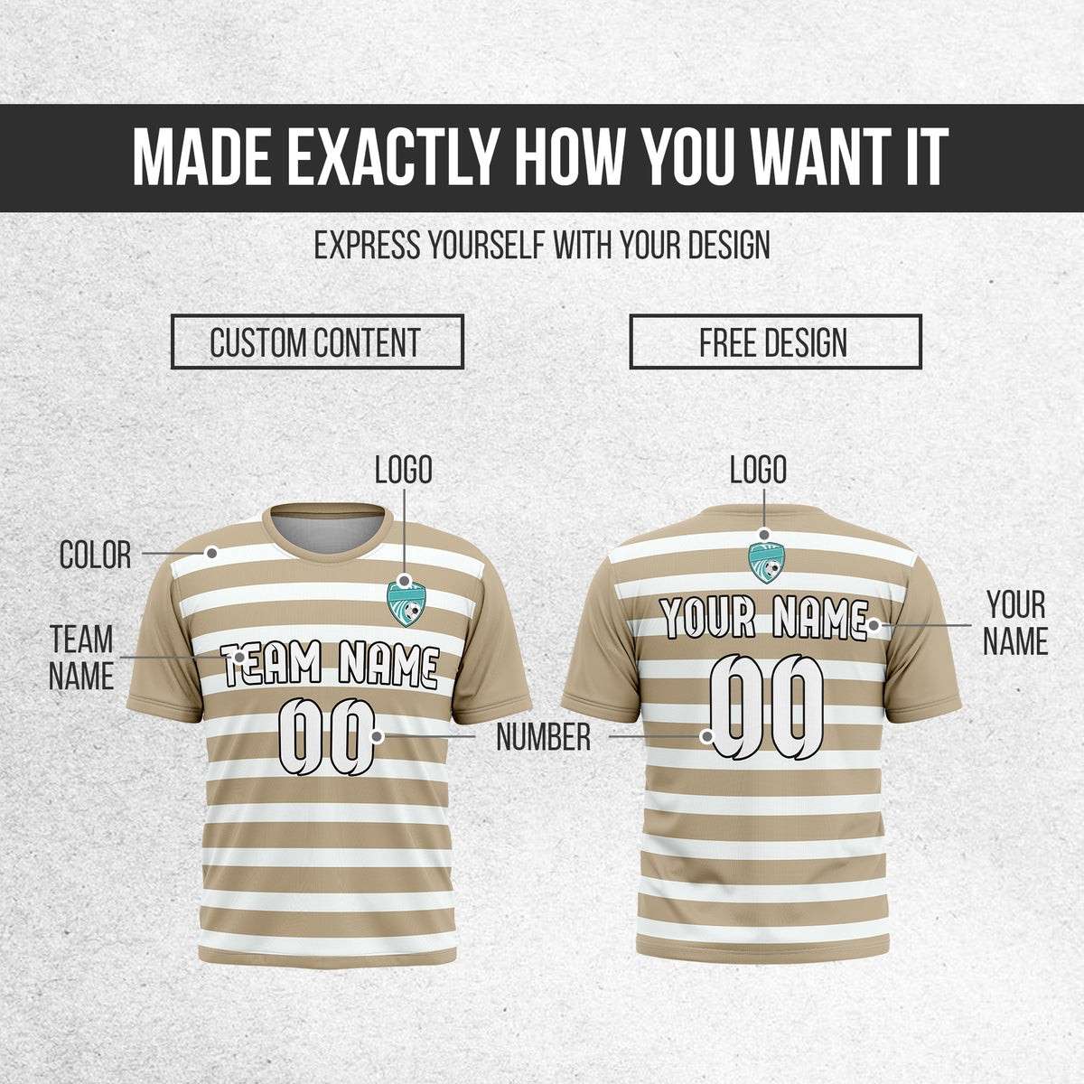 Soccer Jersey - Round Neck - Stripes - Design 2 - Khakhii