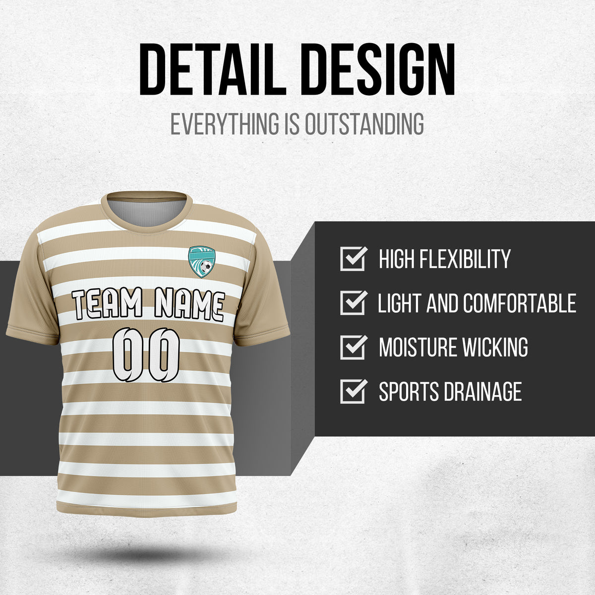 Soccer Jersey - Round Neck - Stripes - Design 2 - Khakhii