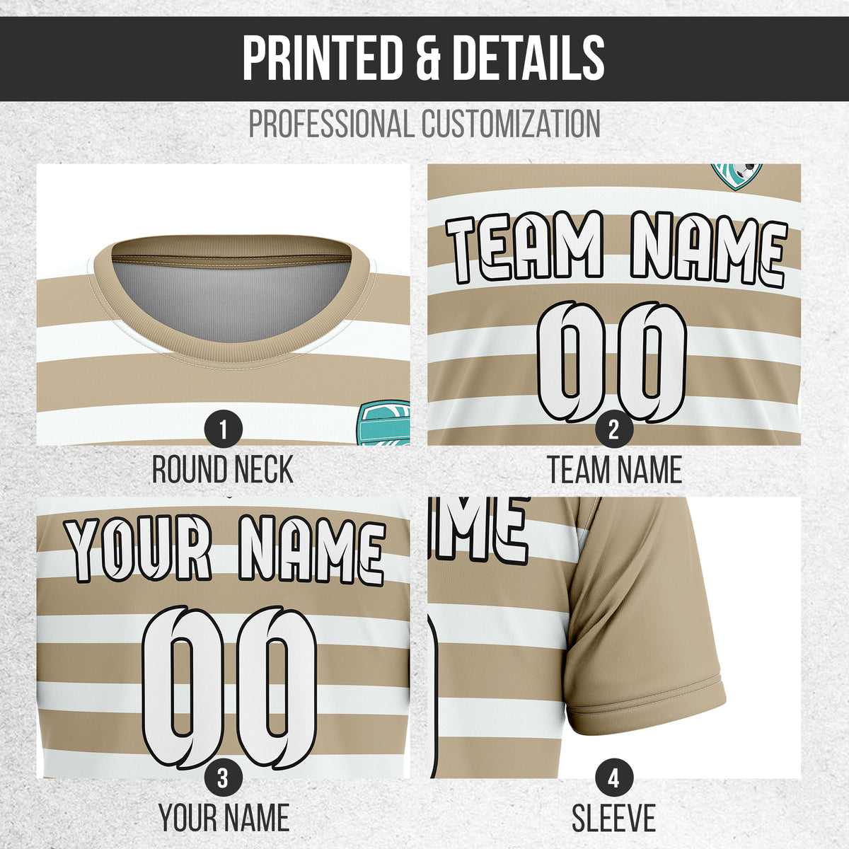 Soccer Jersey - Round Neck - Stripes - Design 2 - Khakhii