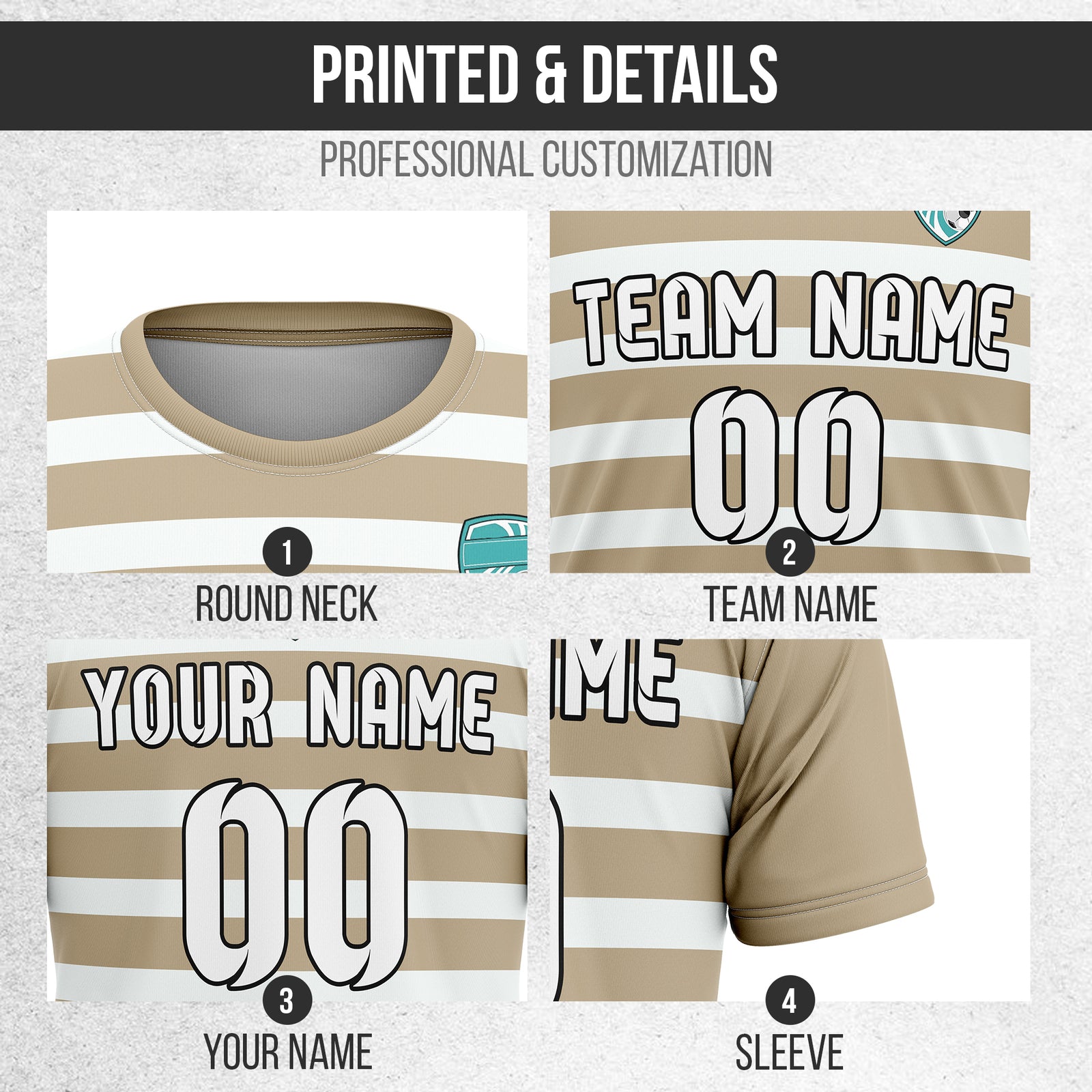 Soccer Jersey - Round Neck - Stripes - Design 2 - Khakhii