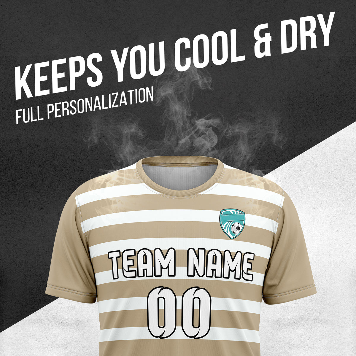 Soccer Jersey - Round Neck - Stripes - Design 2 - Khakhii