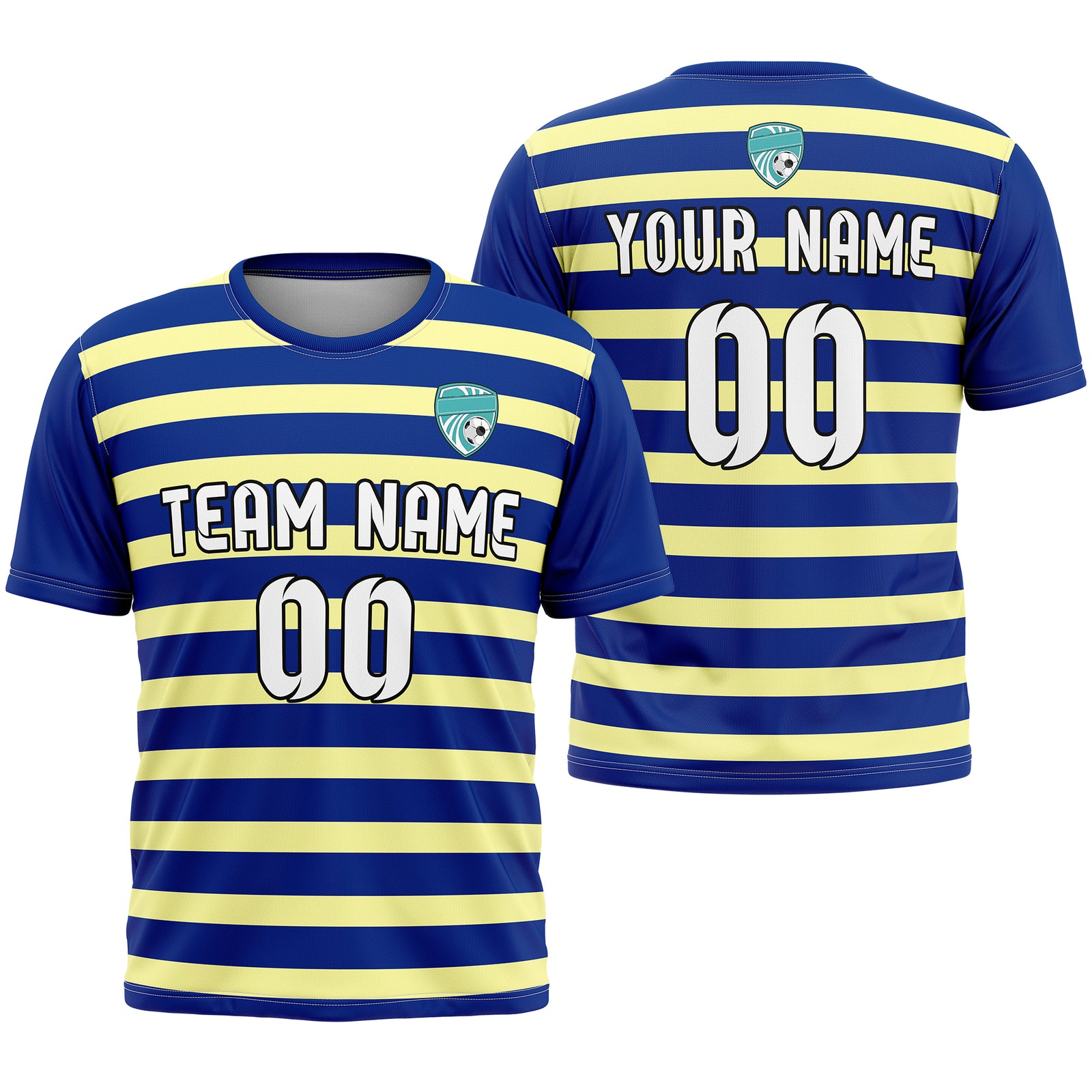 Soccer Jersey - Round Neck - Stripes - Design 2 - Navy