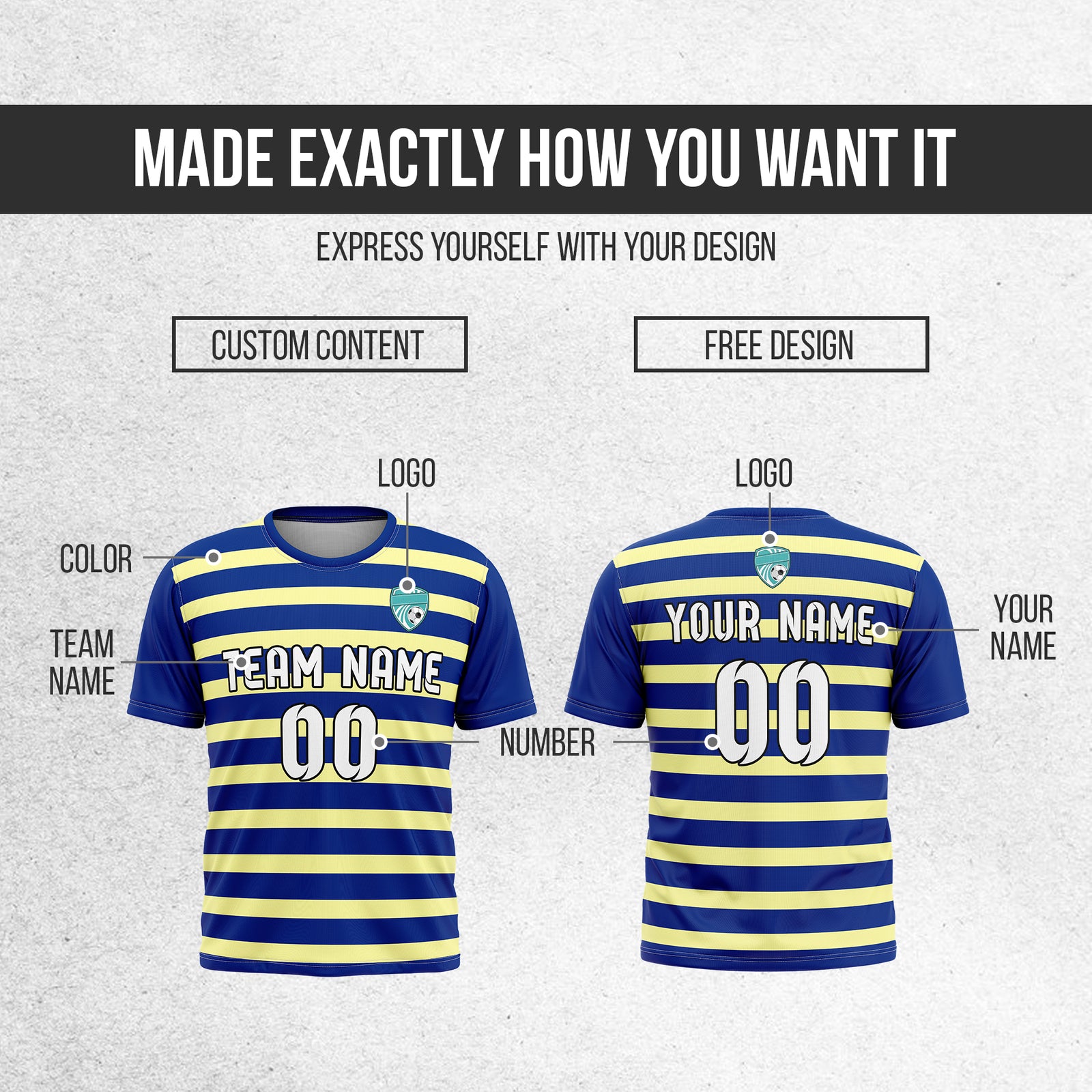 Soccer Jersey - Round Neck - Stripes - Design 2 - Navy