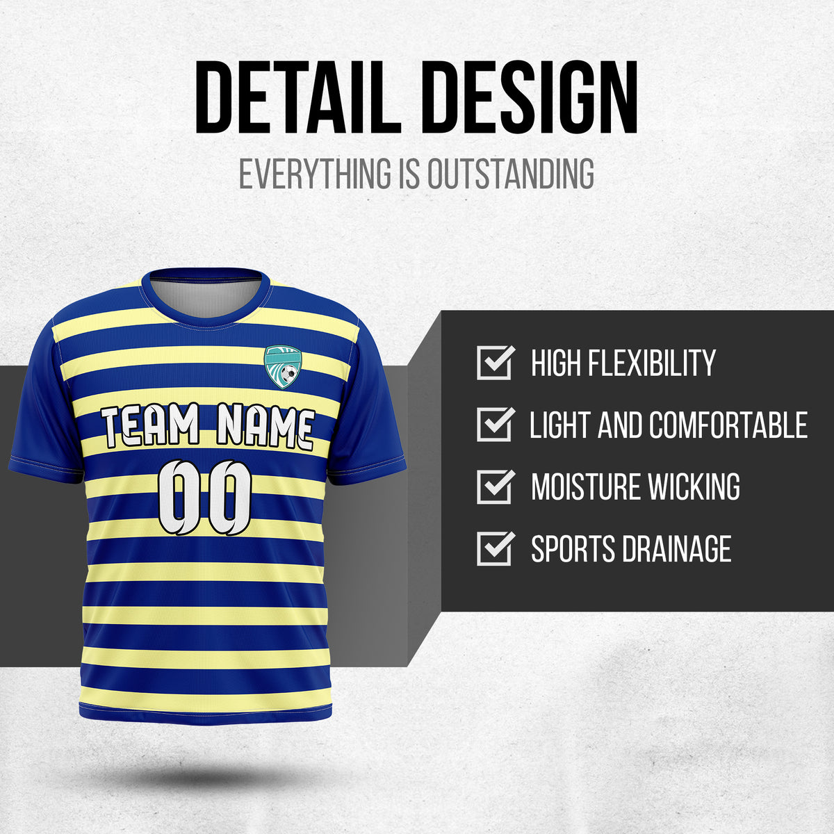Soccer Jersey - Round Neck - Stripes - Design 2 - Navy