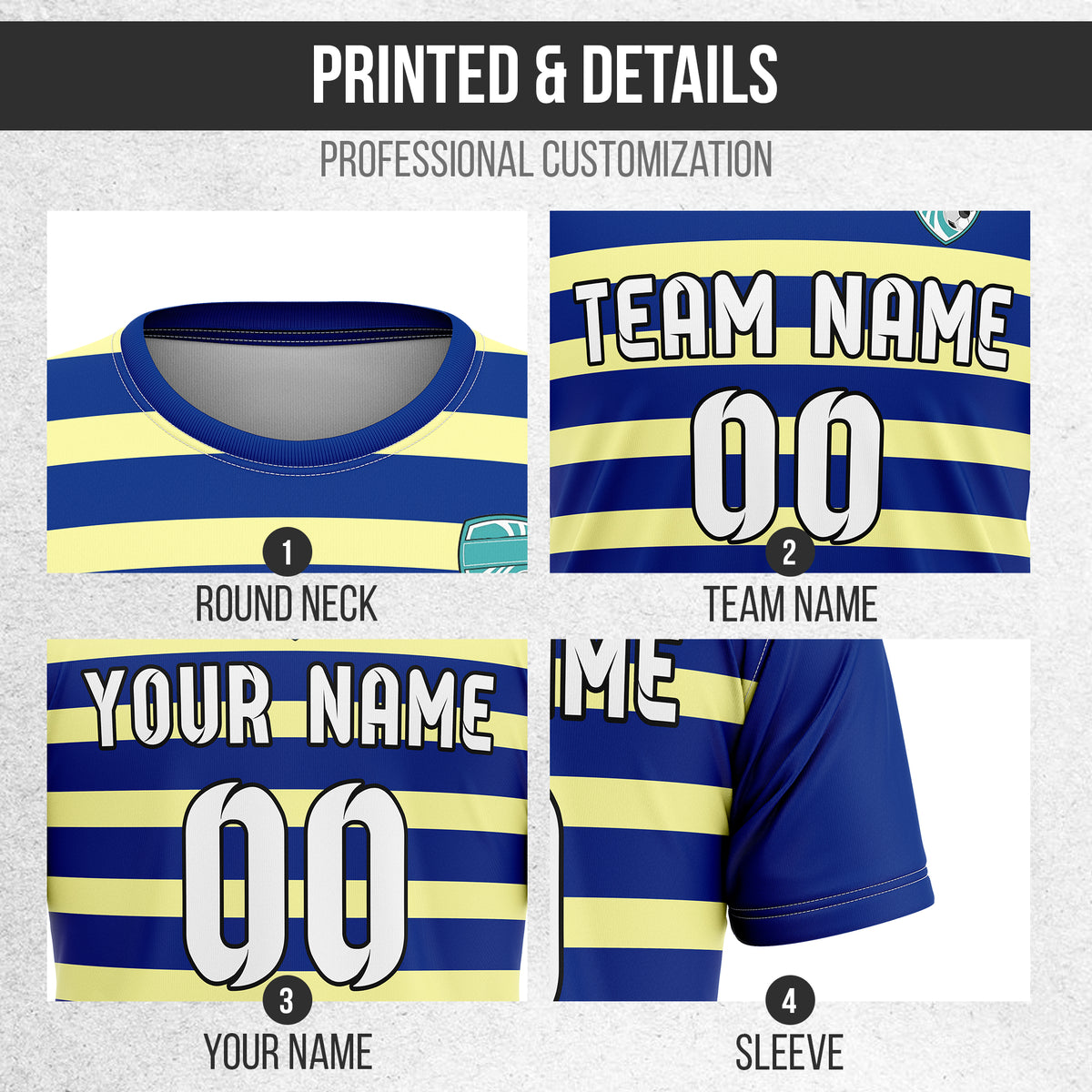 Soccer Jersey - Round Neck - Stripes - Design 2 - Navy