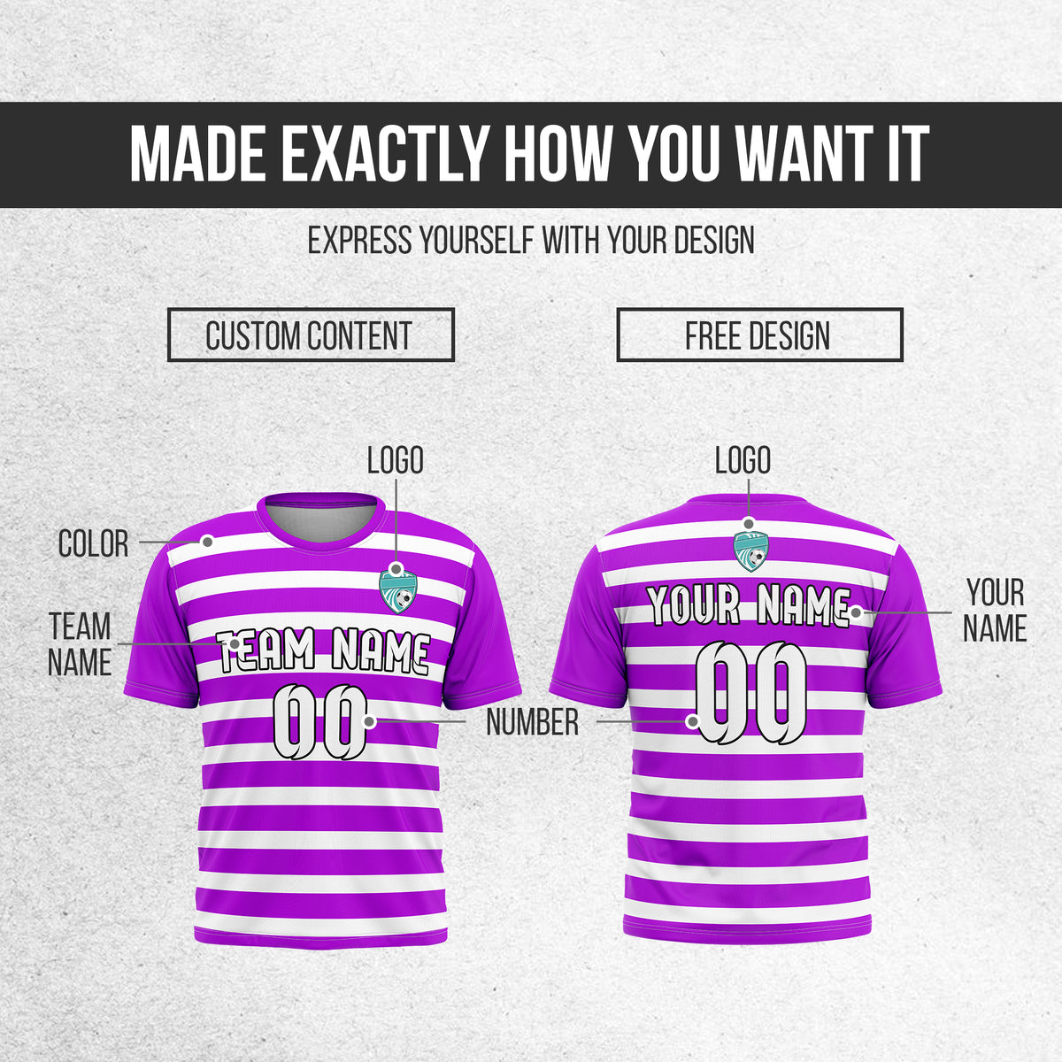 Soccer Jersey - Round Neck - Stripes - Design 2 - Purple