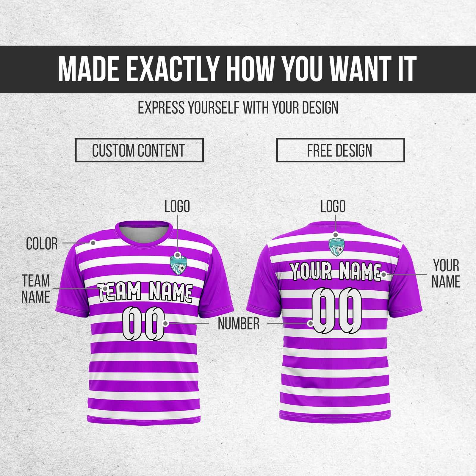Soccer Jersey - Round Neck - Stripes - Design 2 - Purple