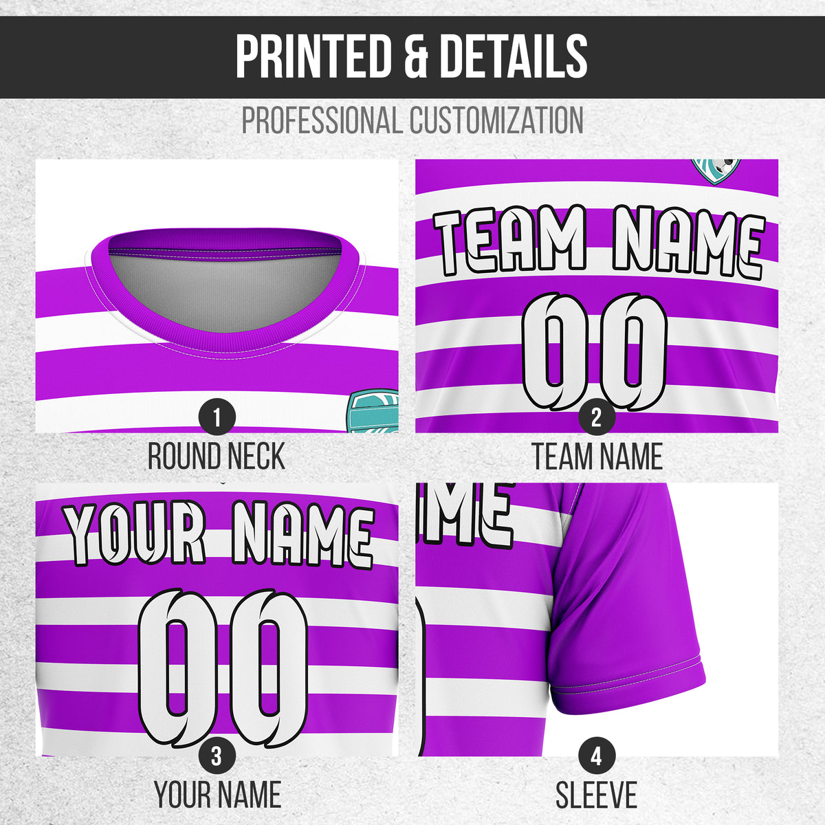 Soccer Jersey - Round Neck - Stripes - Design 2 - Purple