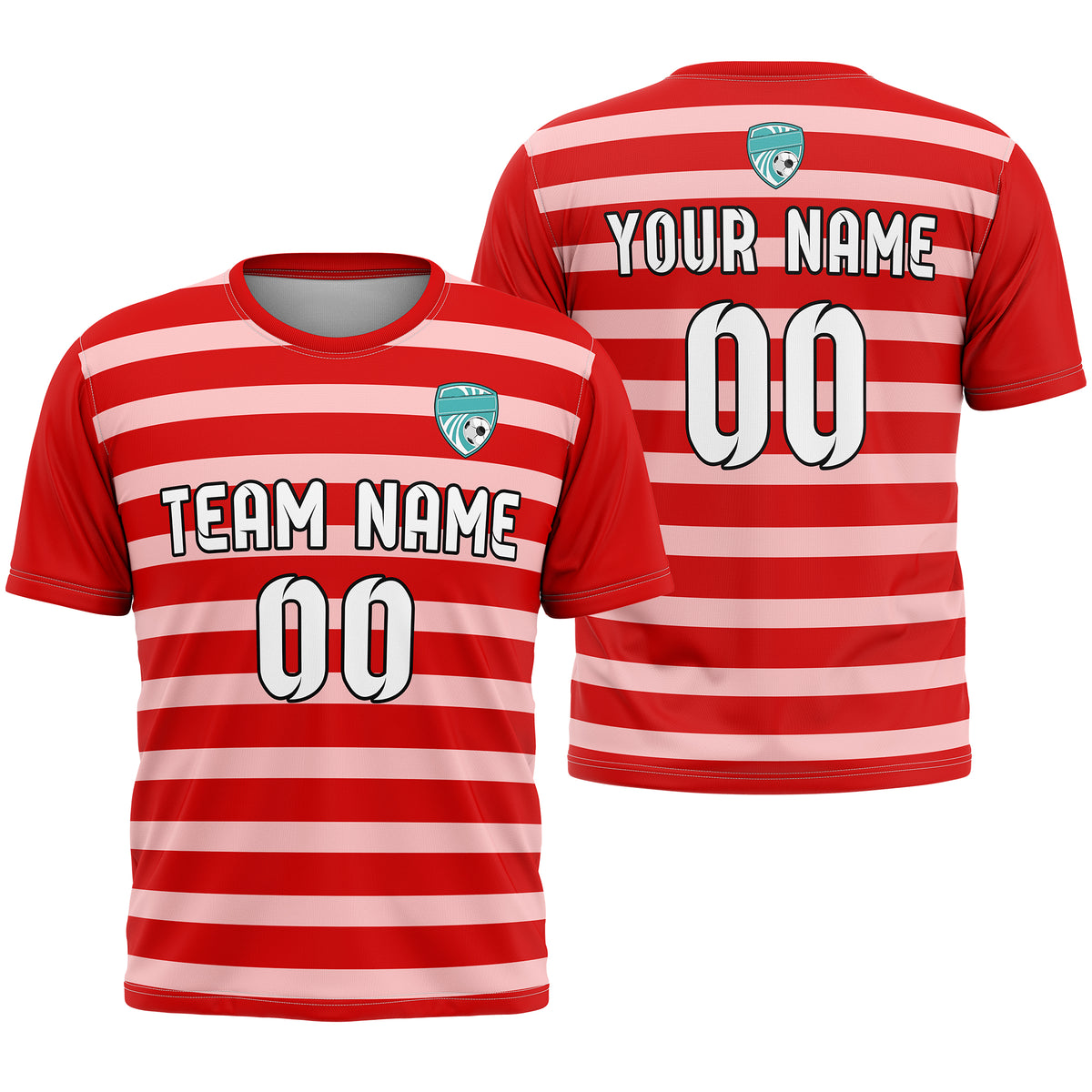 Soccer Jersey - Round Neck - Stripes - Design 2 - Red