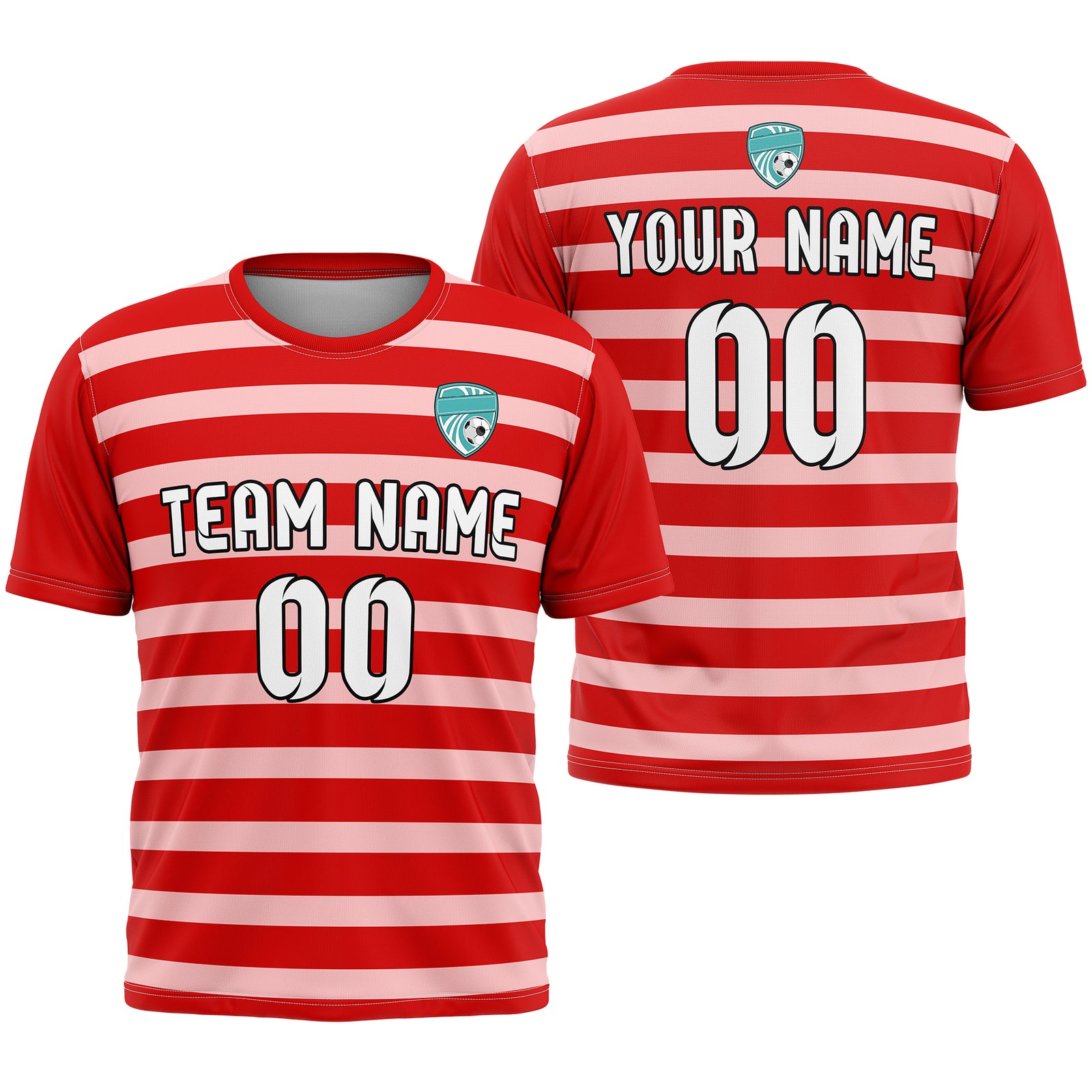 Soccer Jersey - Round Neck - Stripes - Design 2 - Red
