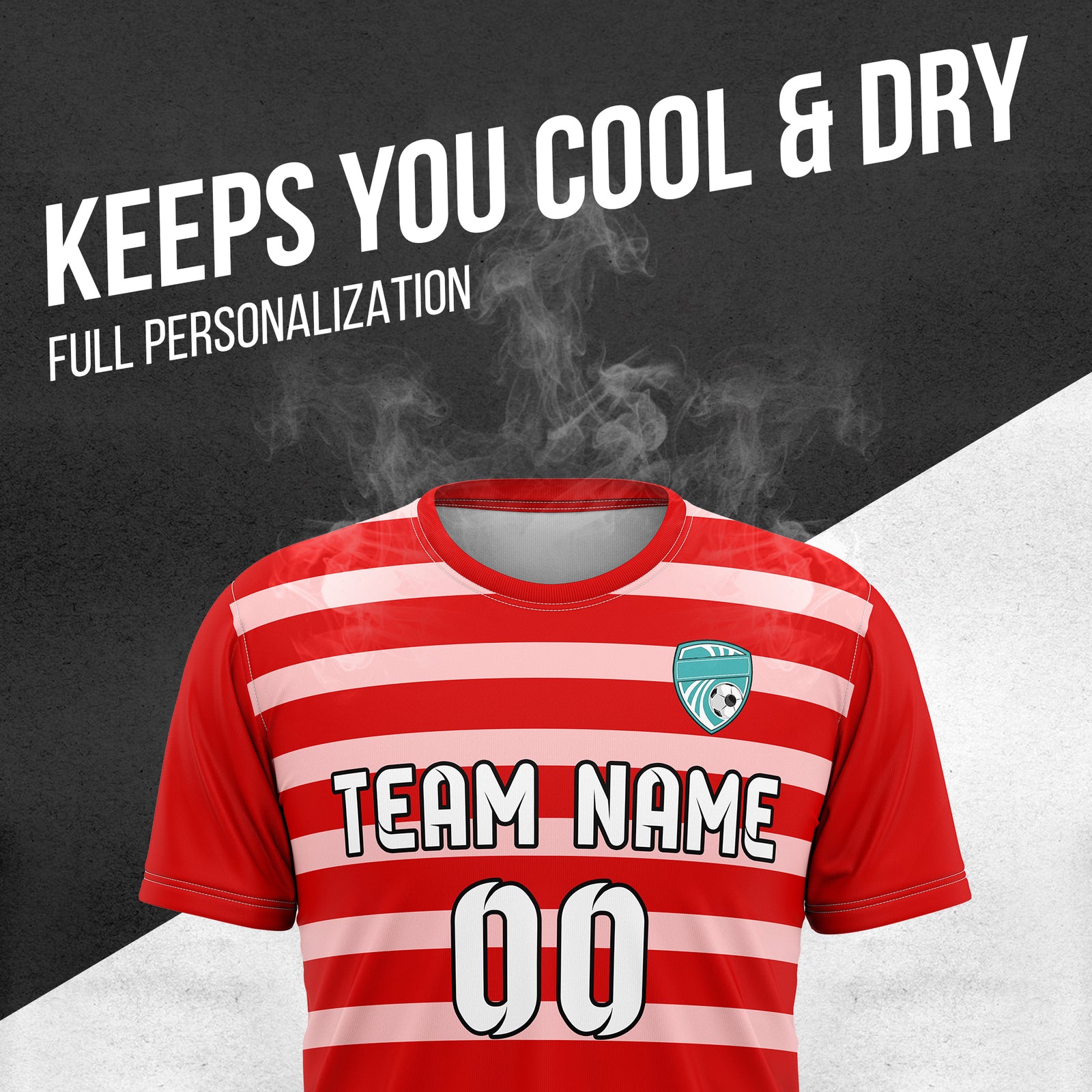 Soccer Jersey - Round Neck - Stripes - Design 2 - Red