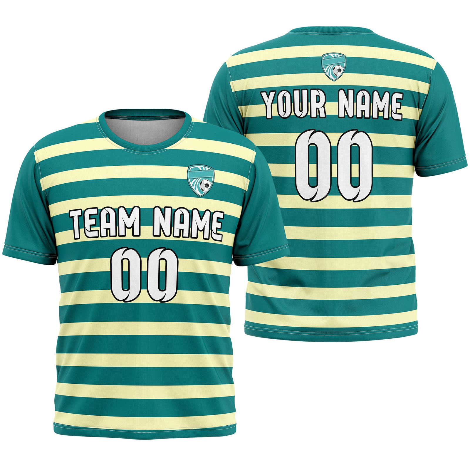 Soccer Jersey - Round Neck - Stripes - Design 2 - Teal