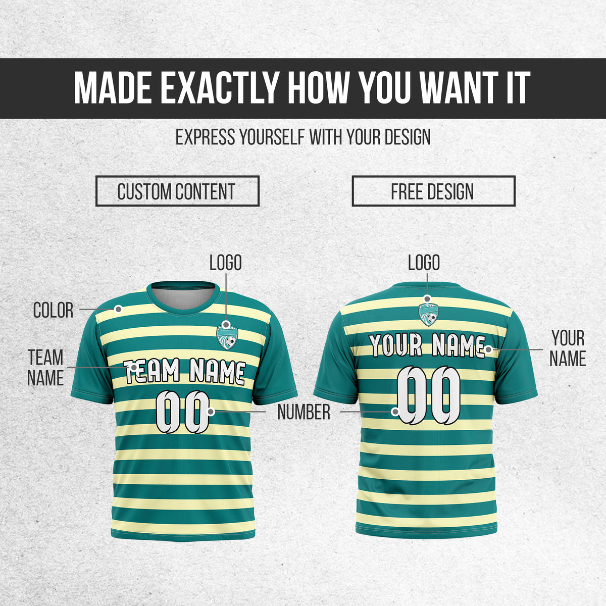 Soccer Jersey - Round Neck - Stripes - Design 2 - Teal