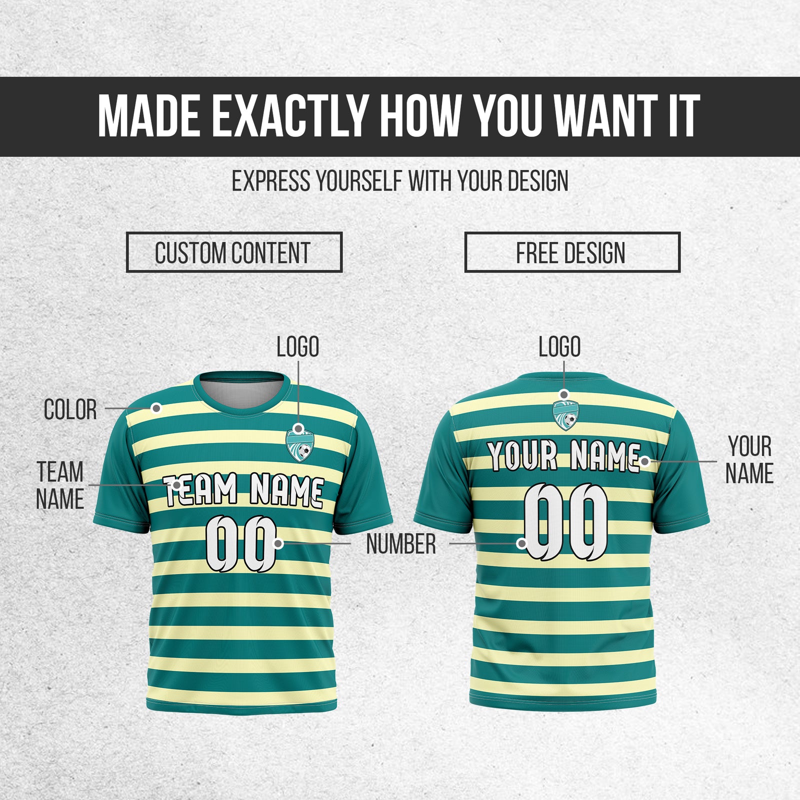 Soccer Jersey - Round Neck - Stripes - Design 2 - Teal