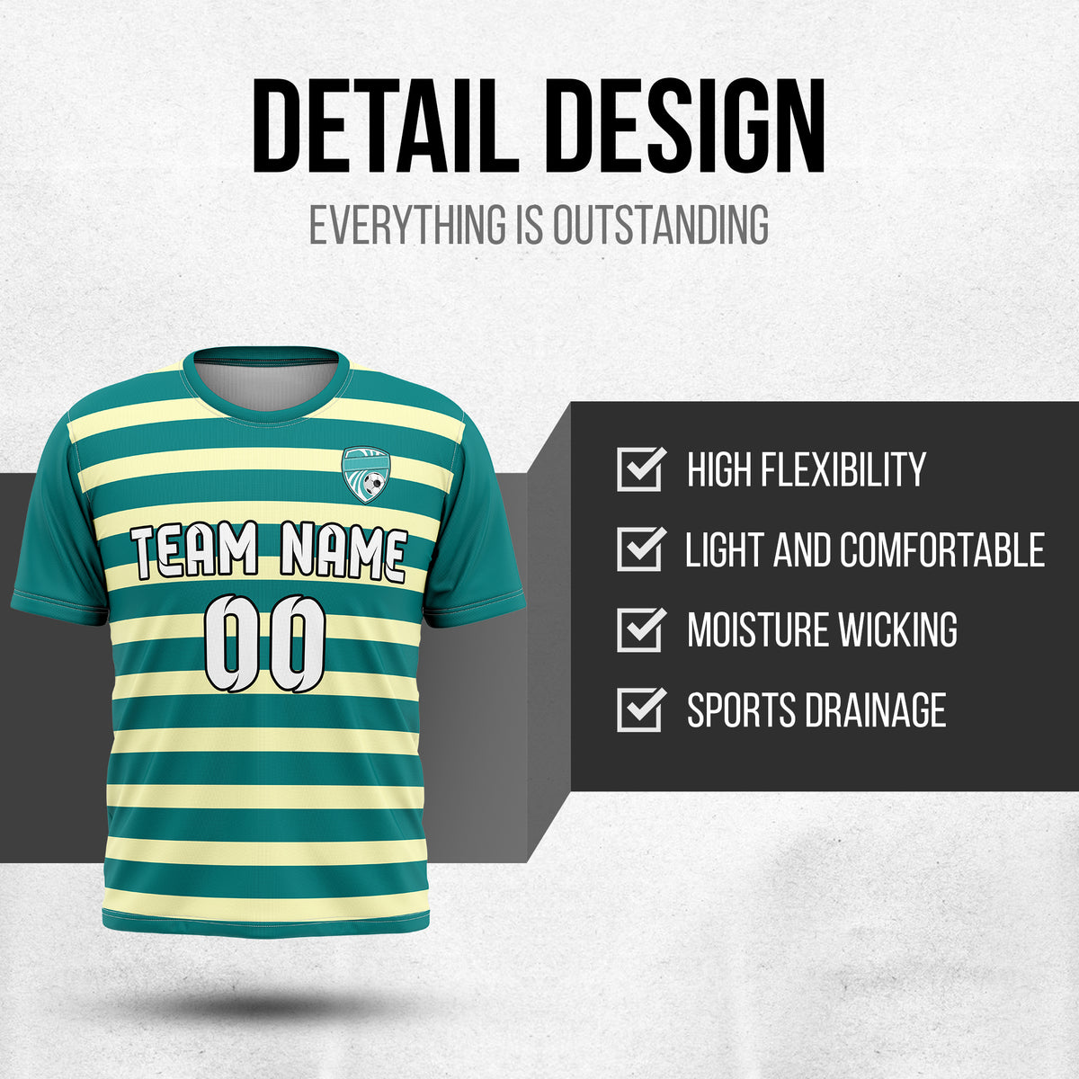 Soccer Jersey - Round Neck - Stripes - Design 2 - Teal