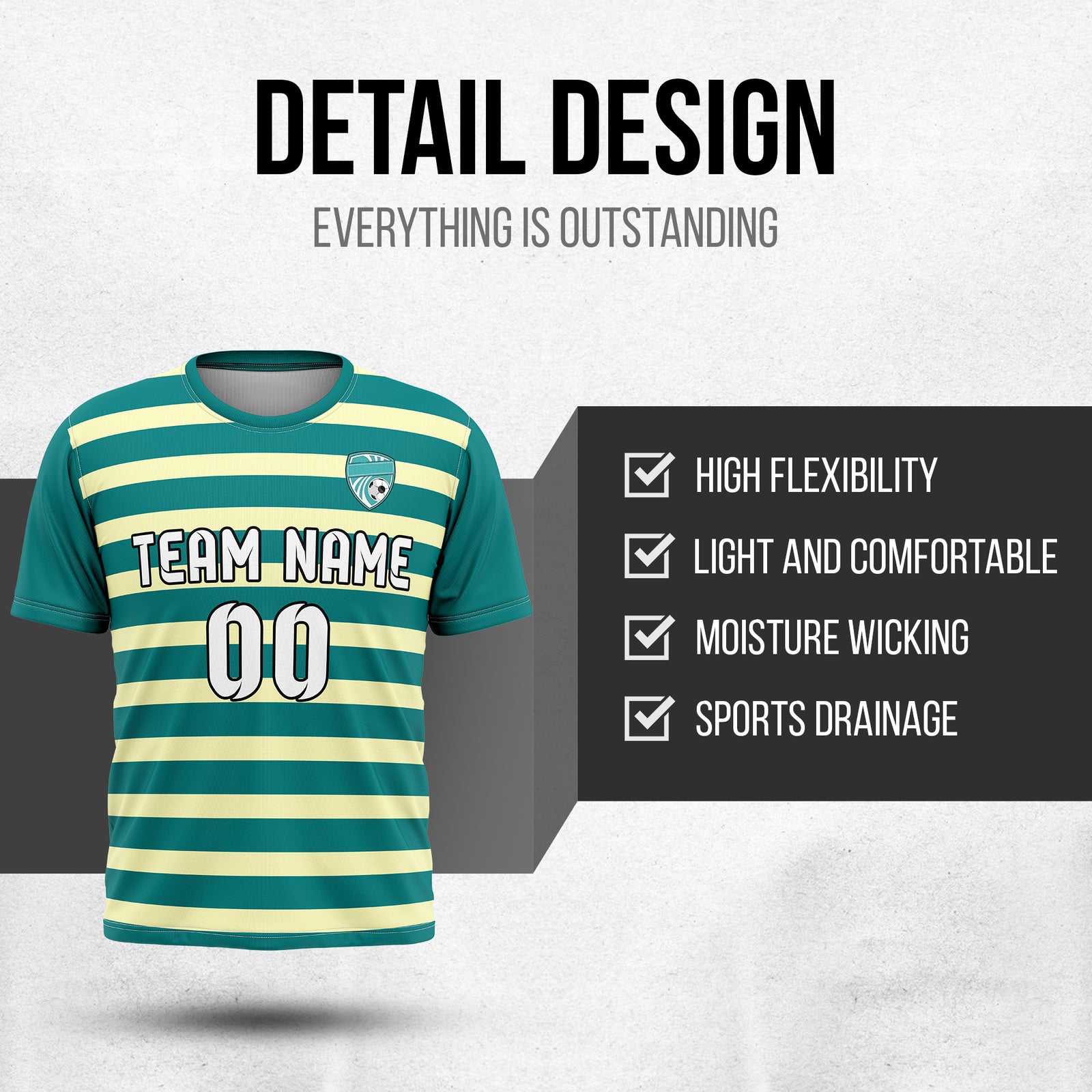 Soccer Jersey - Round Neck - Stripes - Design 2 - Teal