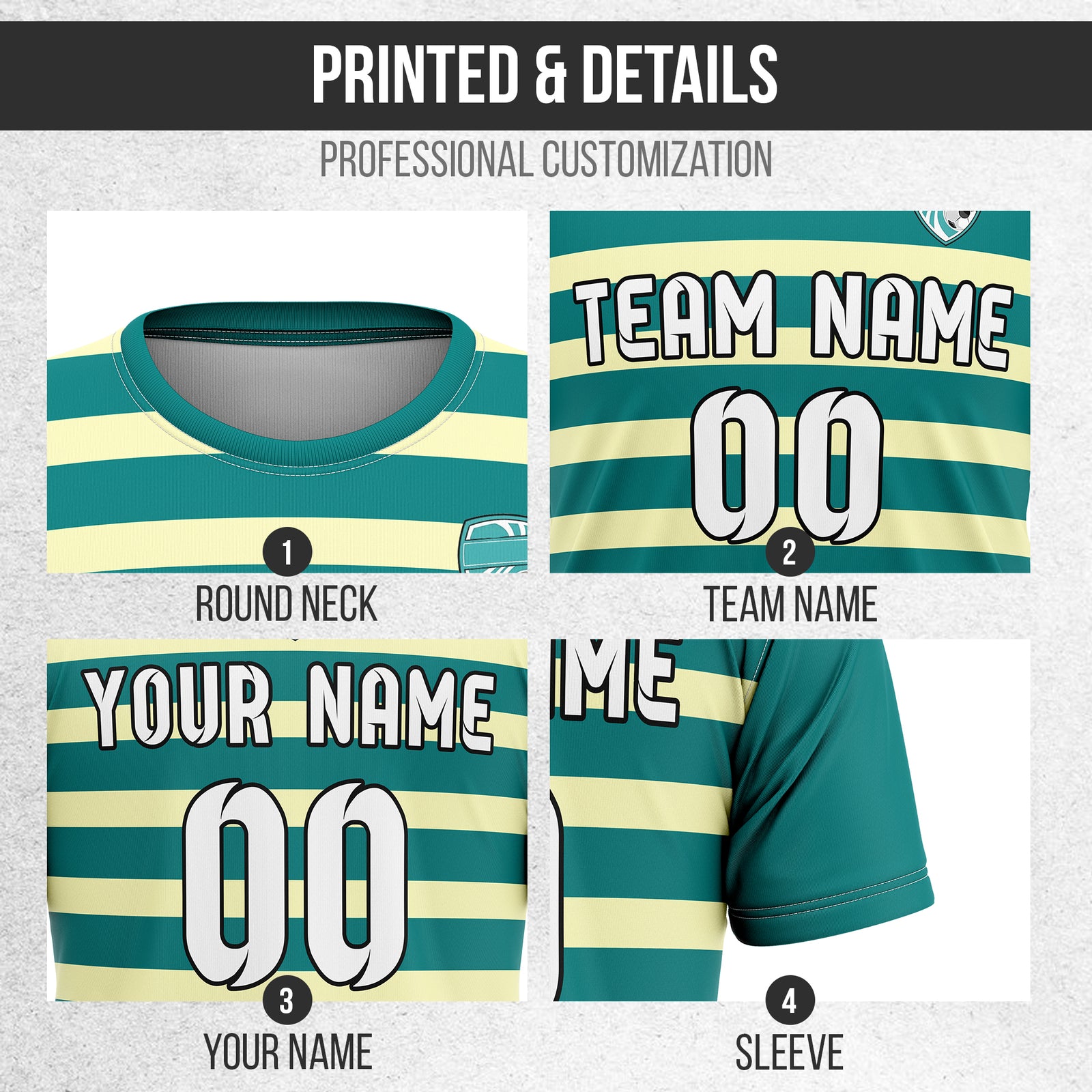 Soccer Jersey - Round Neck - Stripes - Design 2 - Teal