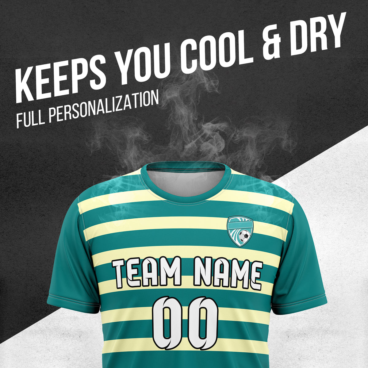 Soccer Jersey - Round Neck - Stripes - Design 2 - Teal