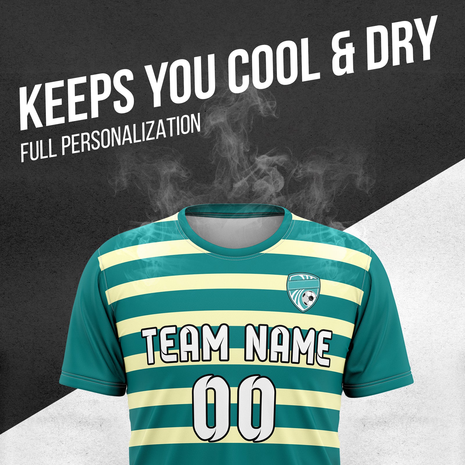 Soccer Jersey - Round Neck - Stripes - Design 2 - Teal
