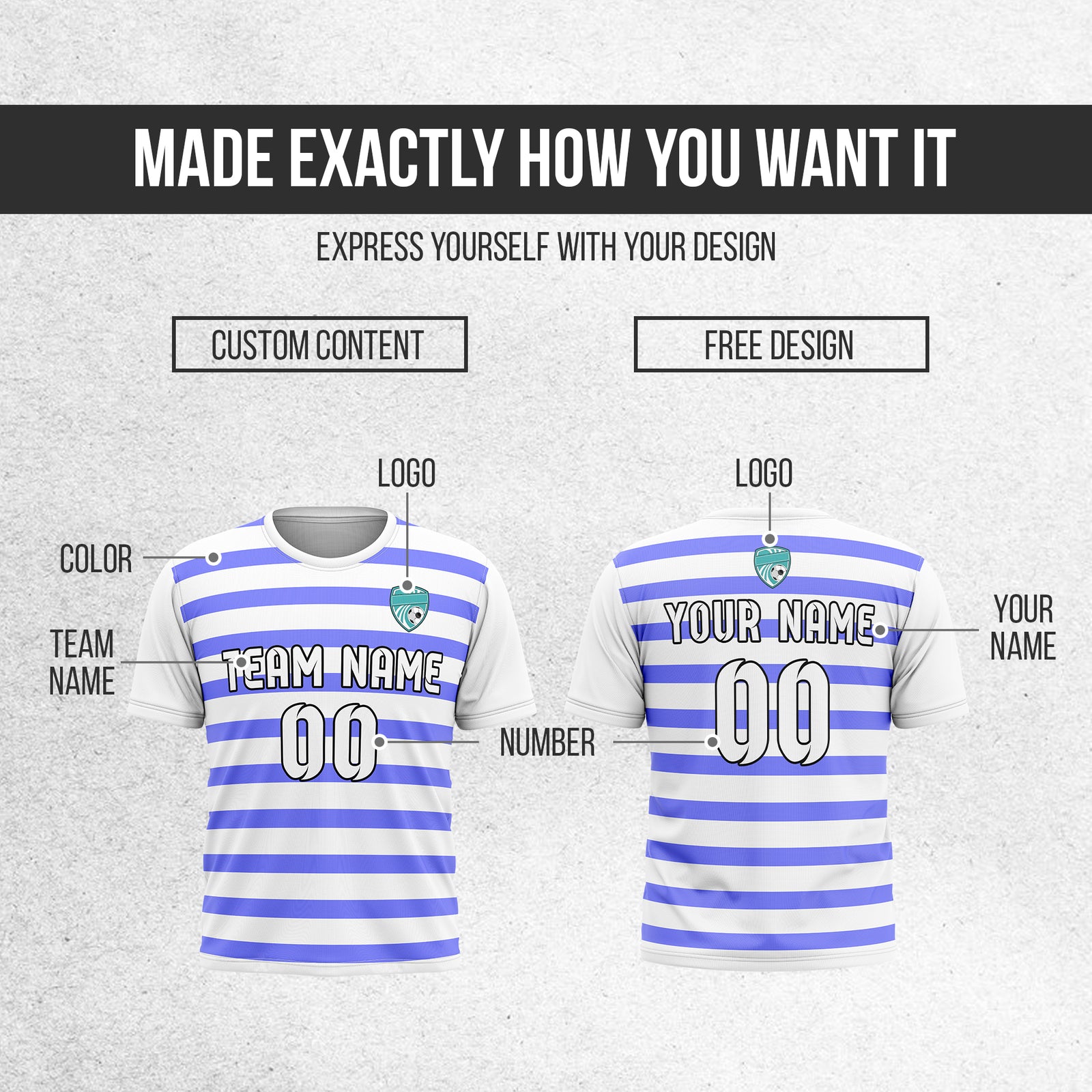 Soccer Jersey - Round Neck - Stripes - Design 2 - White