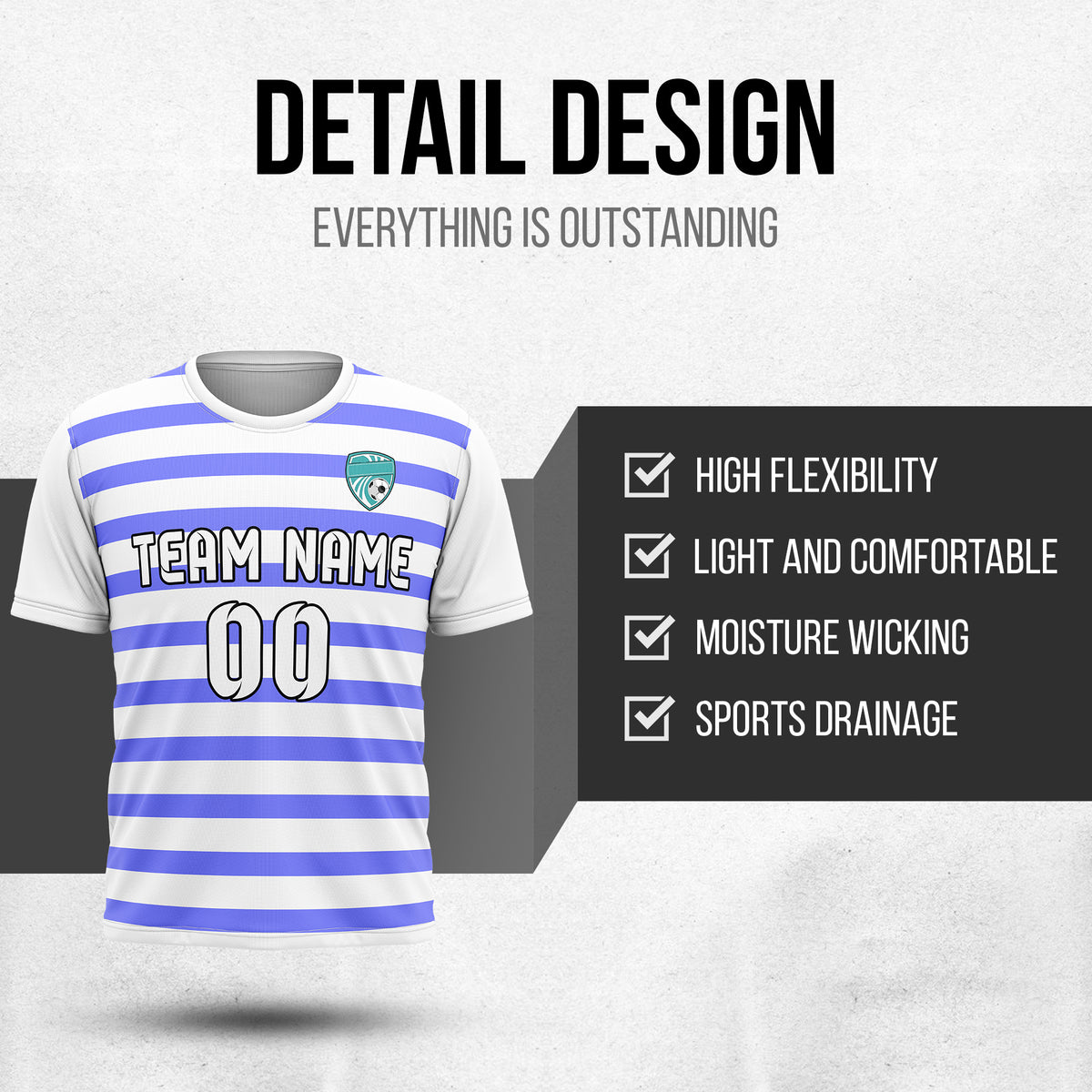 Soccer Jersey - Round Neck - Stripes - Design 2 - White