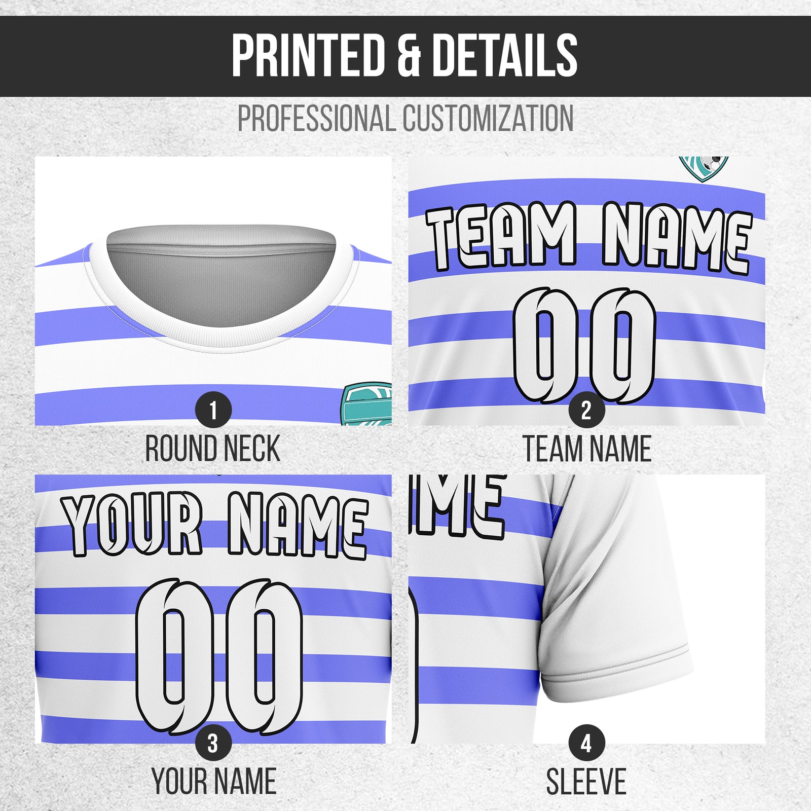 Soccer Jersey - Round Neck - Stripes - Design 2 - White