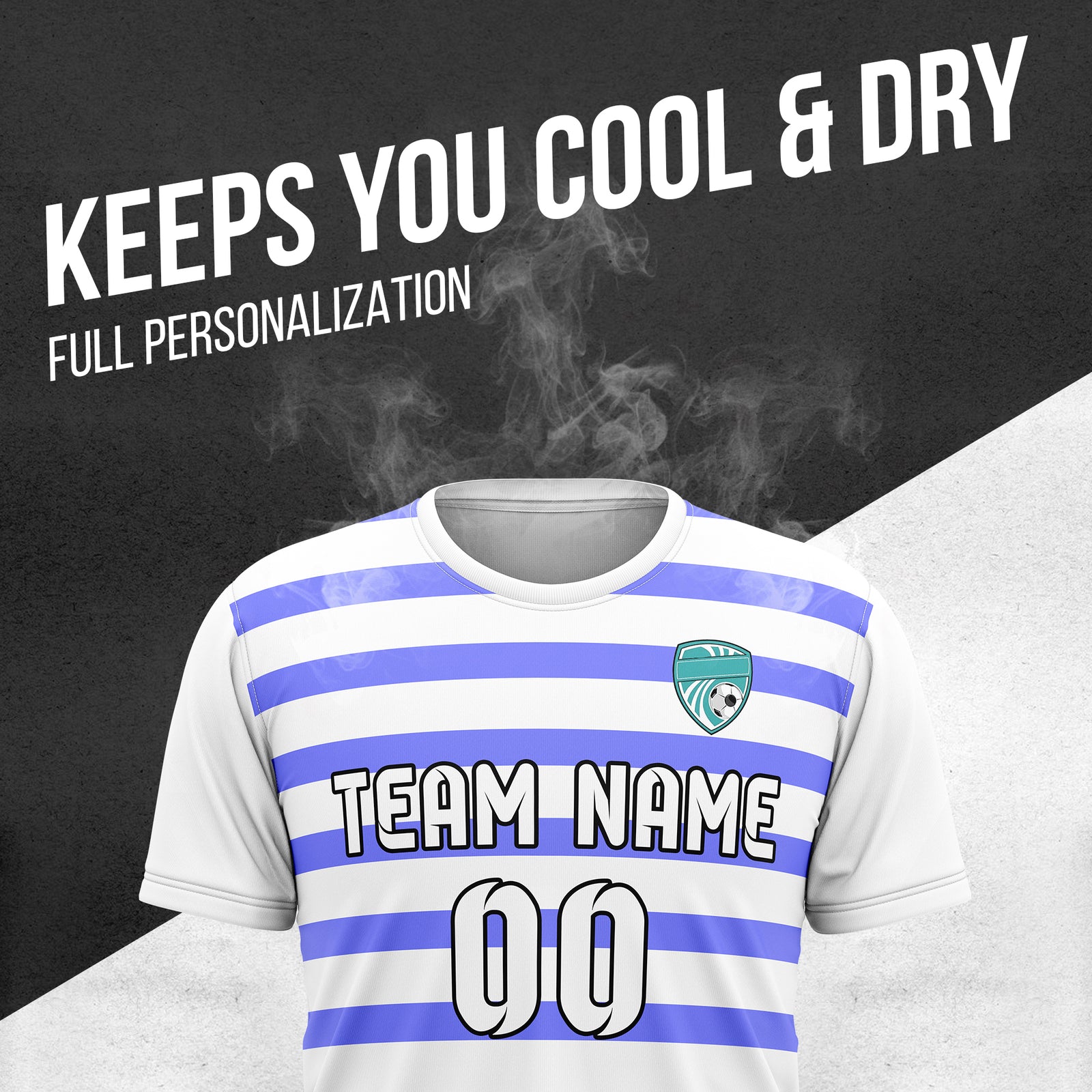 Soccer Jersey - Round Neck - Stripes - Design 2 - White